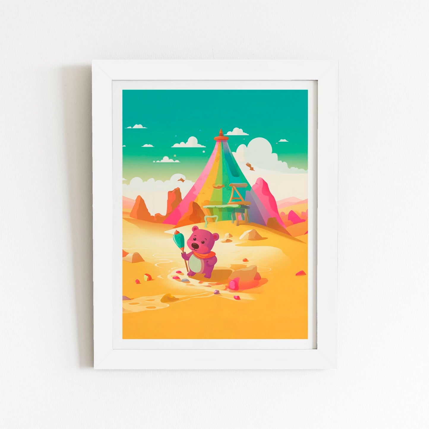 Purple Bear On A Beach Holiday Art Prints