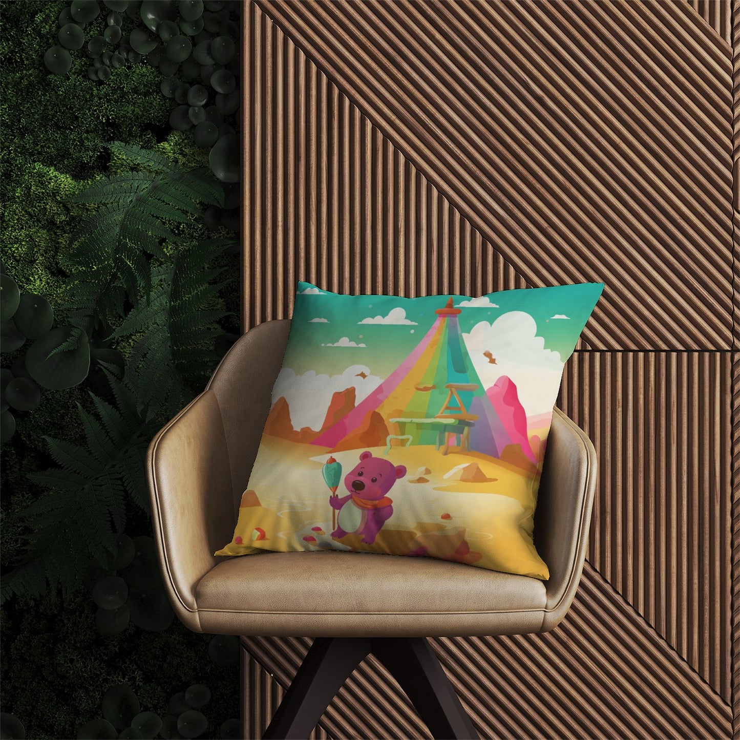 Purple Bear On A Beach Holiday Outdoor Cushion