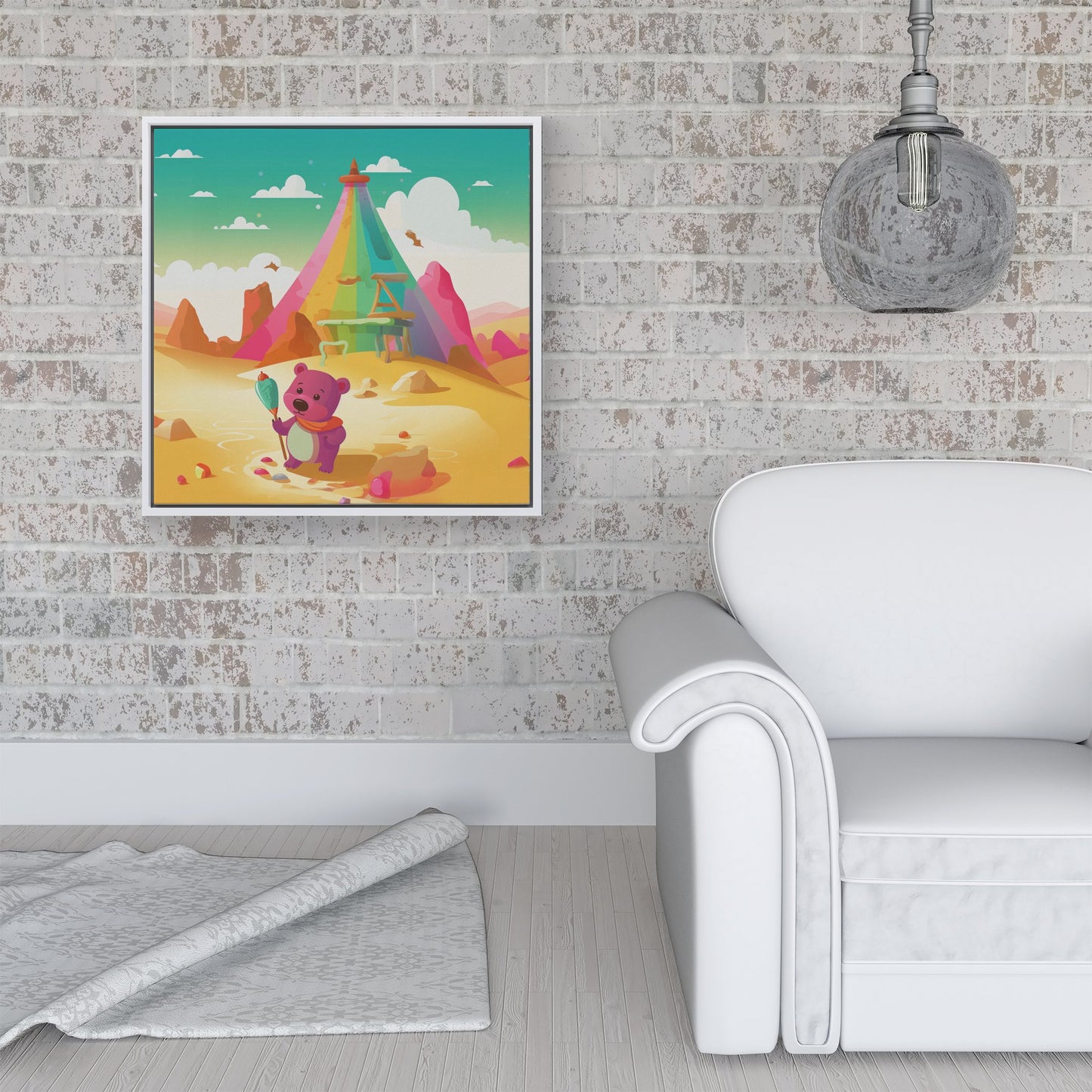 Purple Bear On A Beach Holiday Framed Canvas