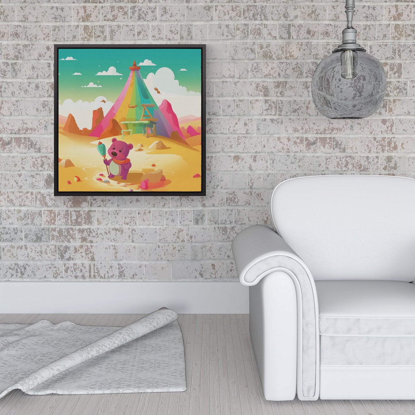 Purple Bear On A Beach Holiday Framed Canvas