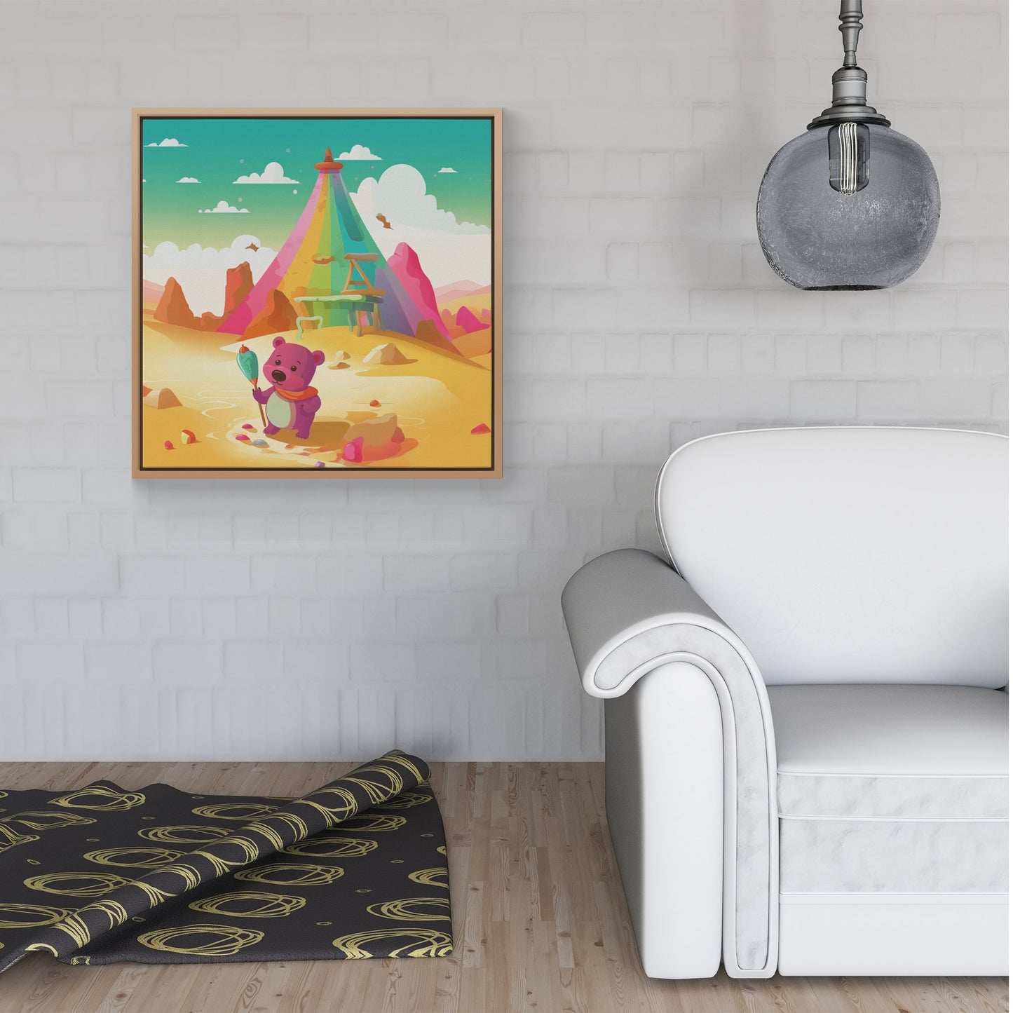 Purple Bear On A Beach Holiday Framed Canvas