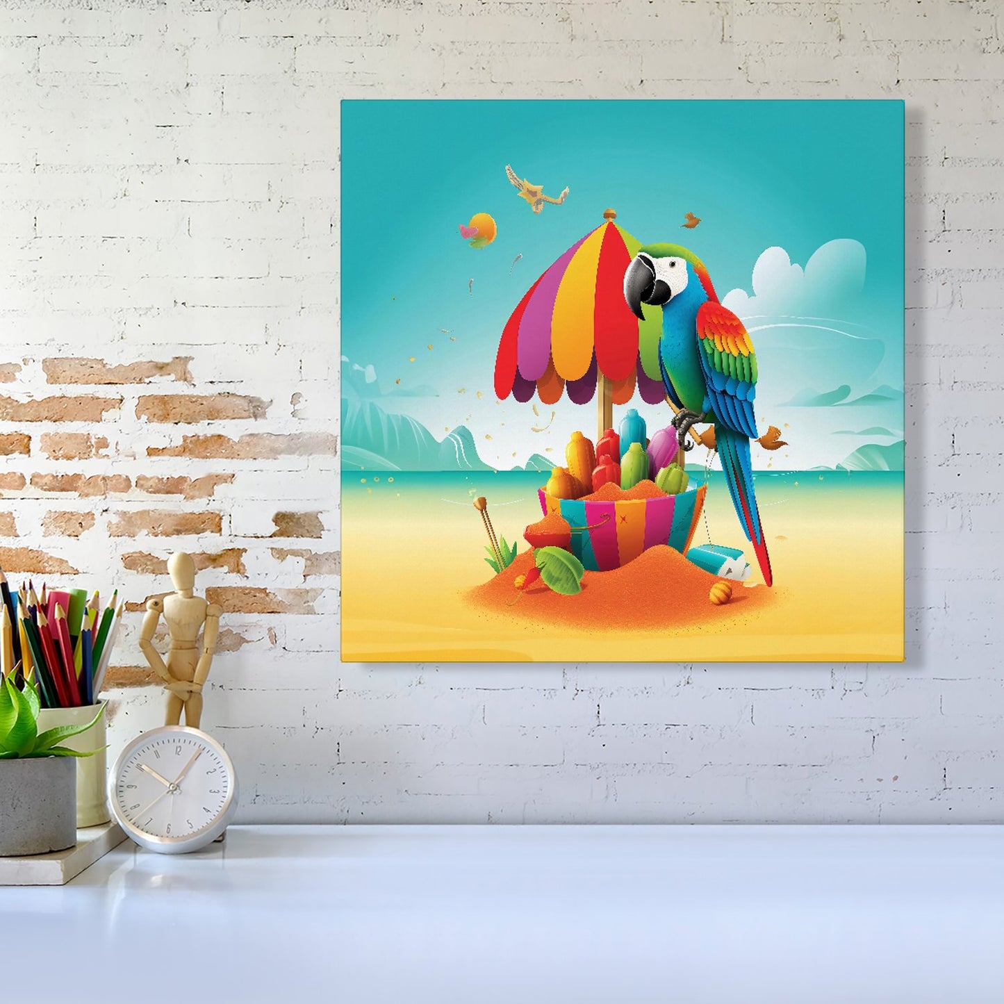 Parrot On A Beach Holiday Canvas