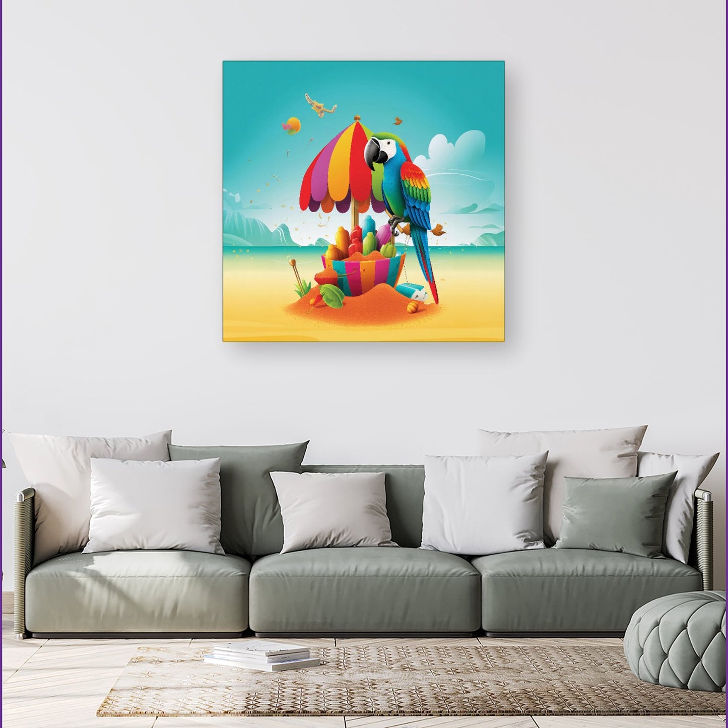 Parrot On A Beach Holiday Canvas