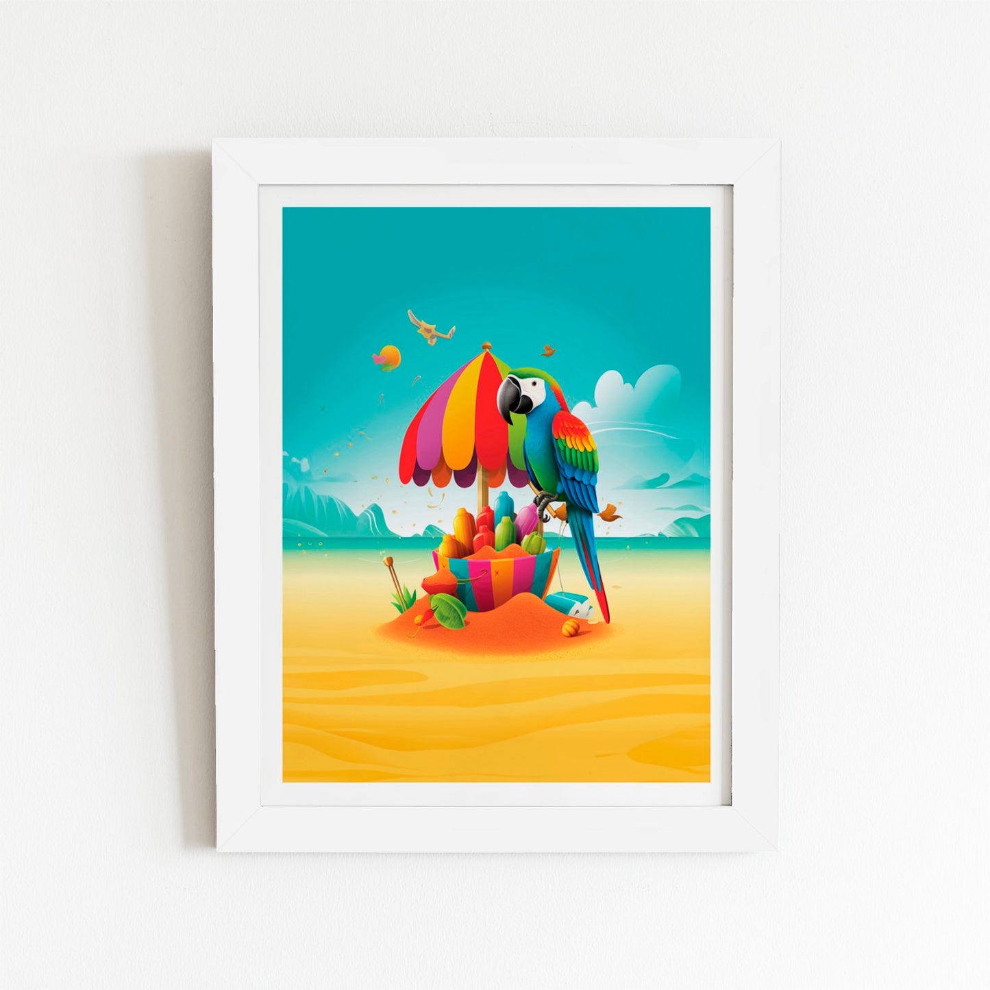 Parrot On A Beach Holiday Art Prints