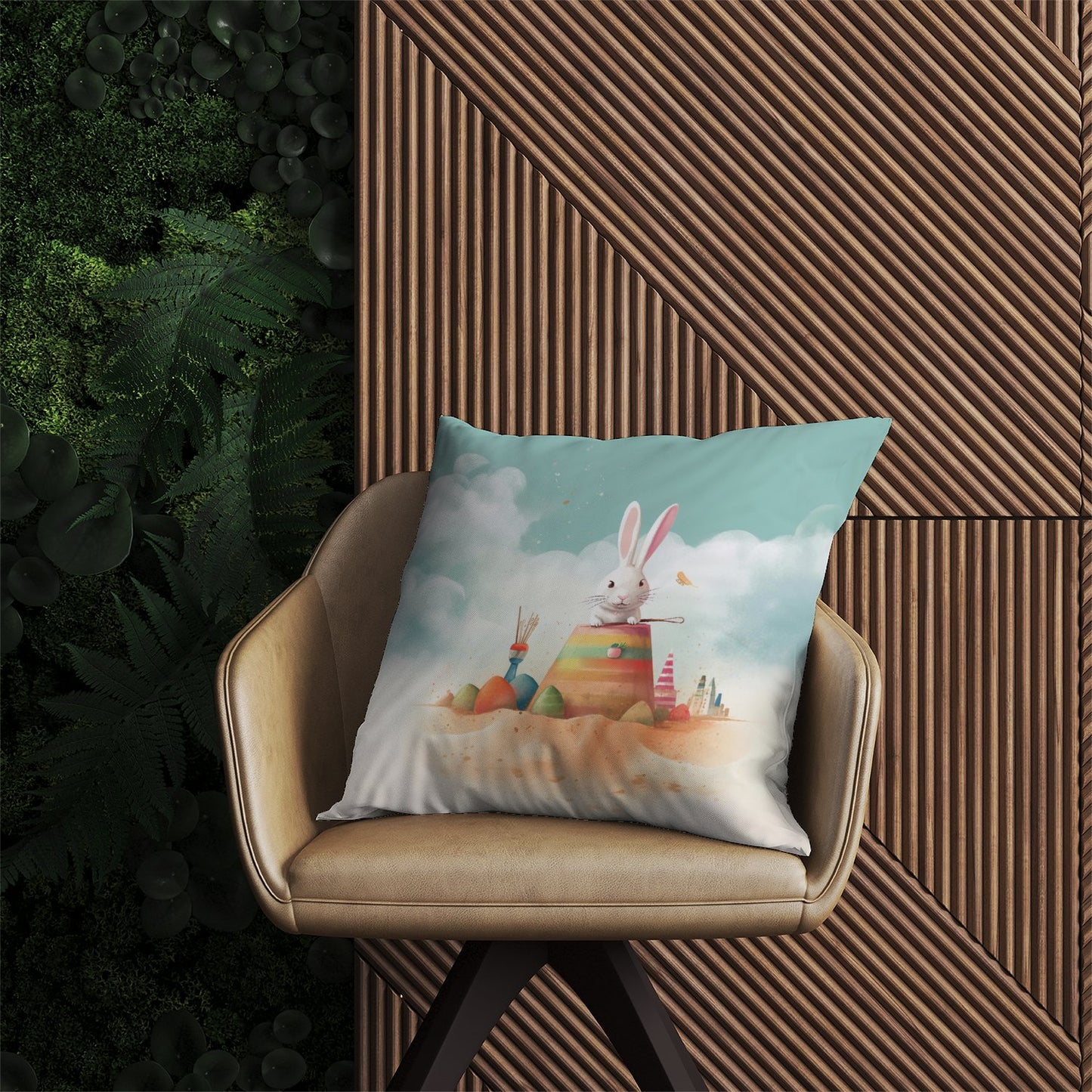 White Rabbit On A Beach Holiday Outdoor Cushion