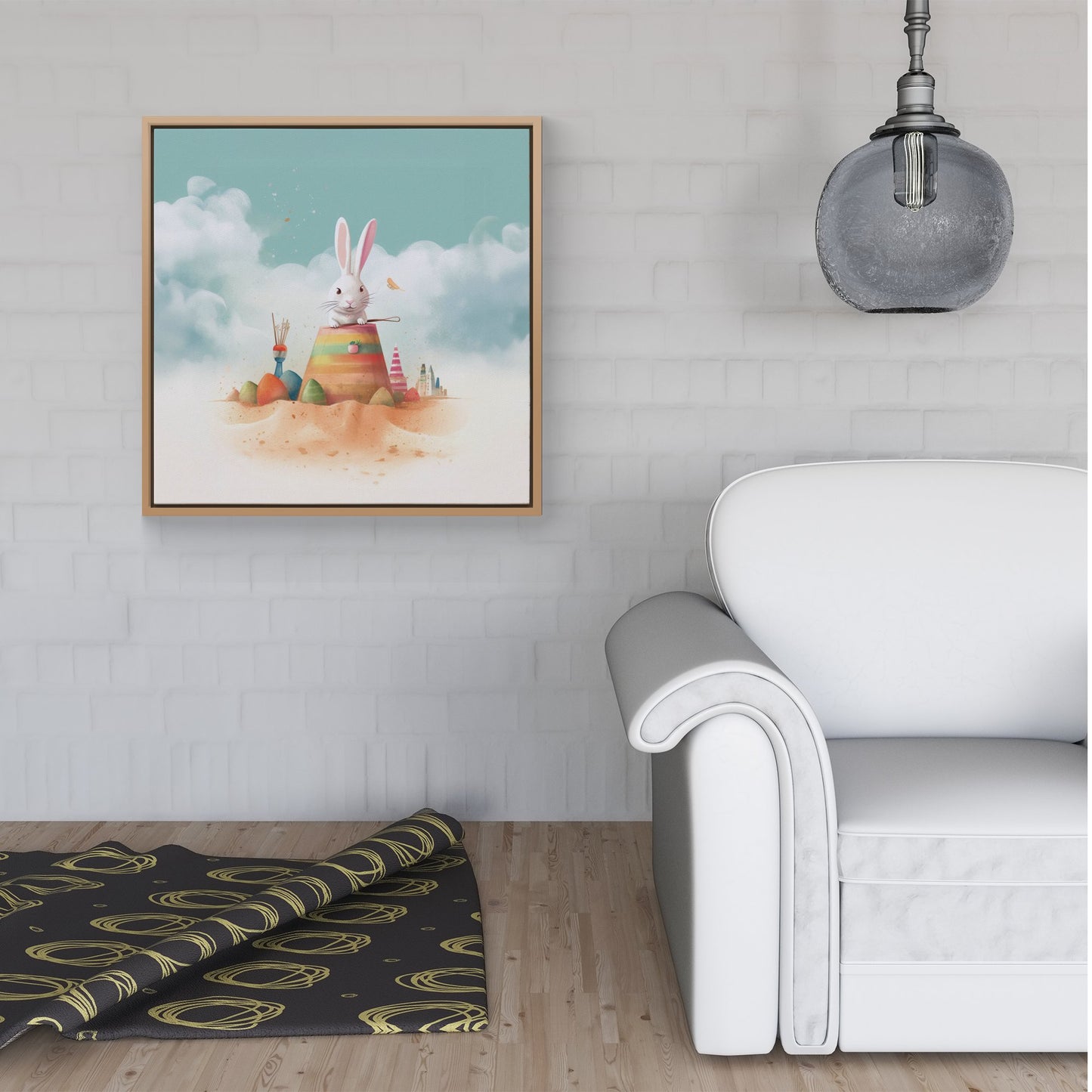 White Rabbit On A Beach Holiday Framed Canvas
