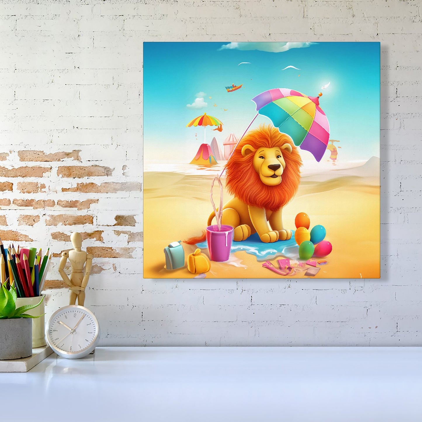 Lion On A Beach Holiday Canvas