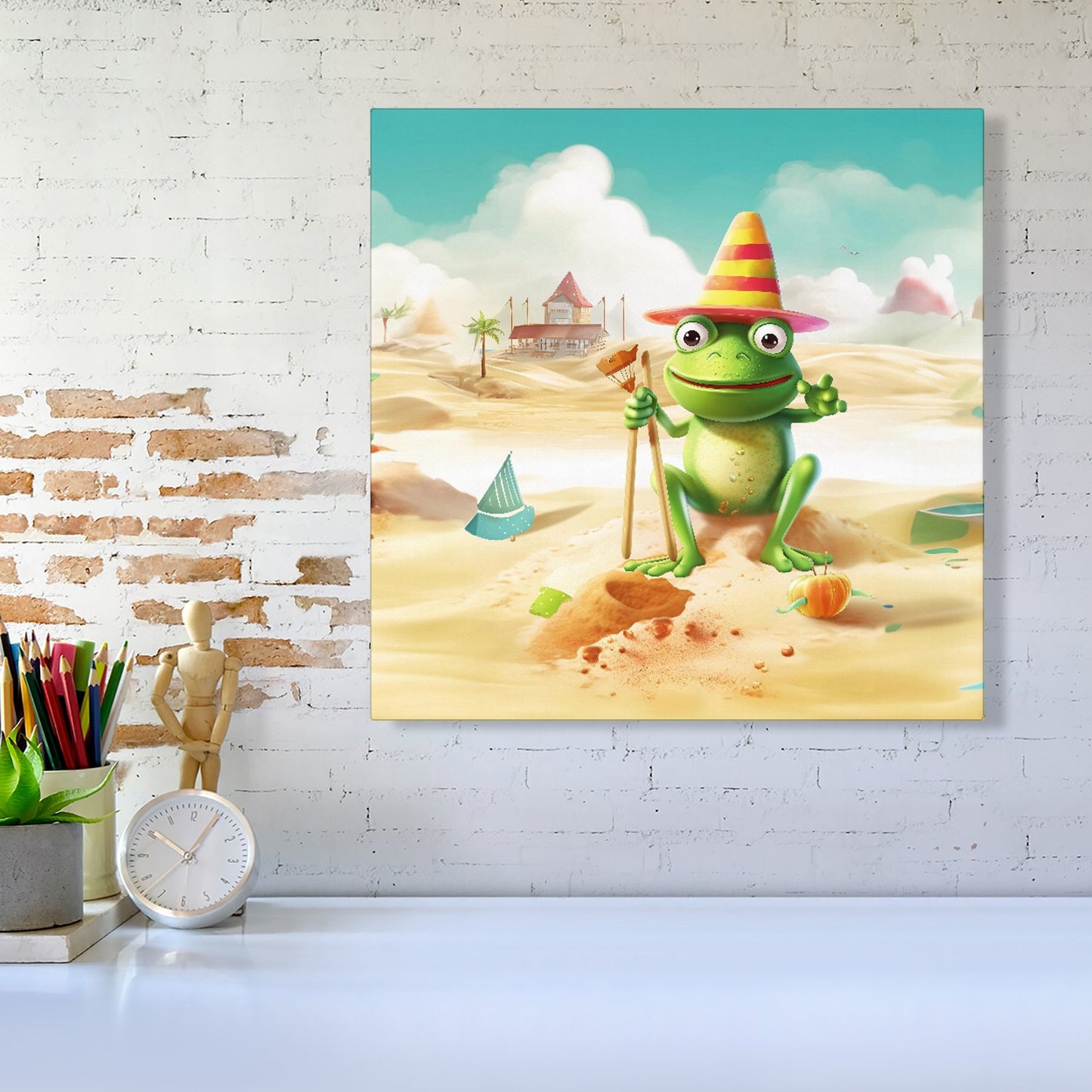 Happy Frog On A Beach Holiday Canvas