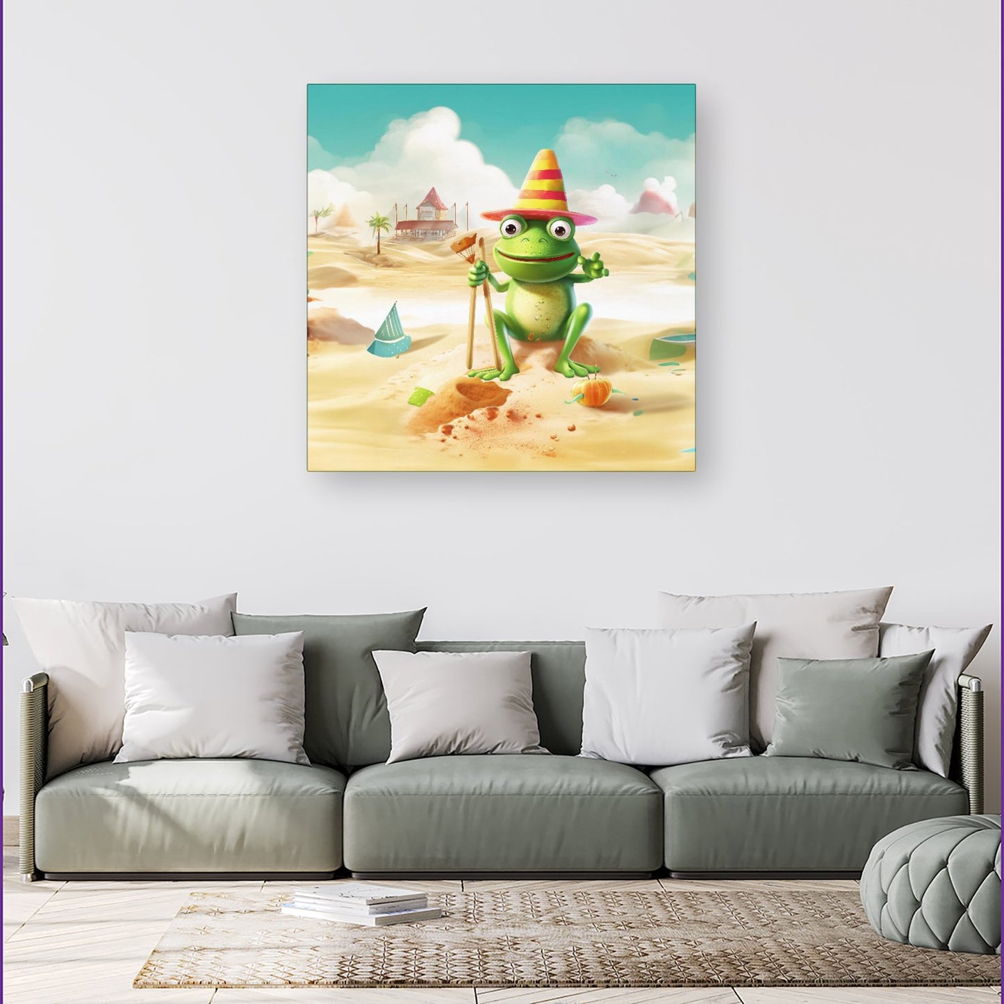 Happy Frog On A Beach Holiday Canvas