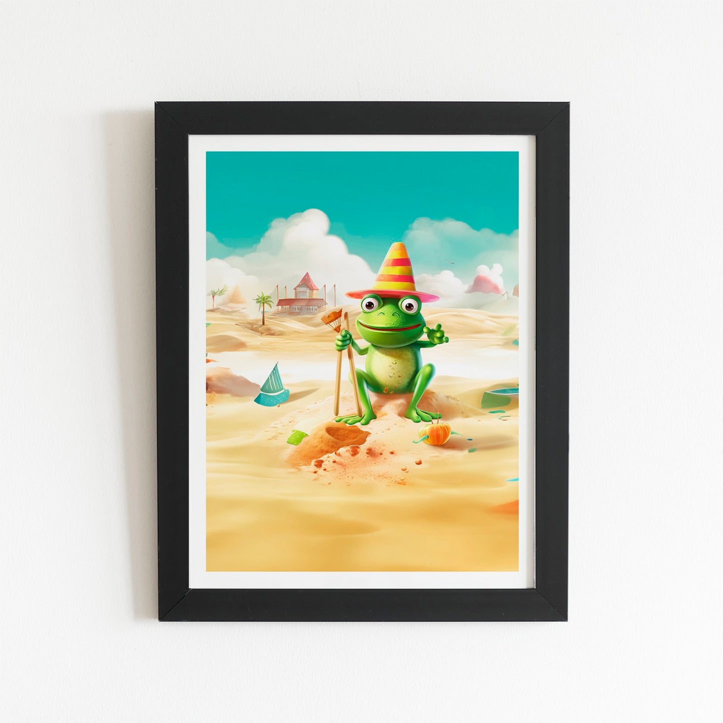 Happy Frog On A Beach Holiday Art Prints