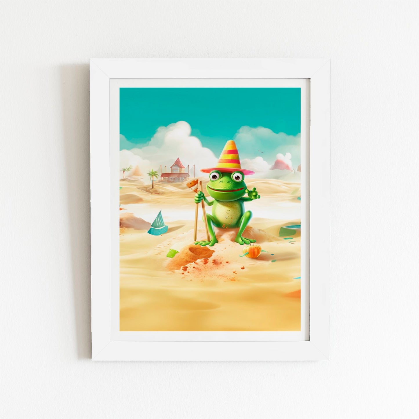Happy Frog On A Beach Holiday Art Prints