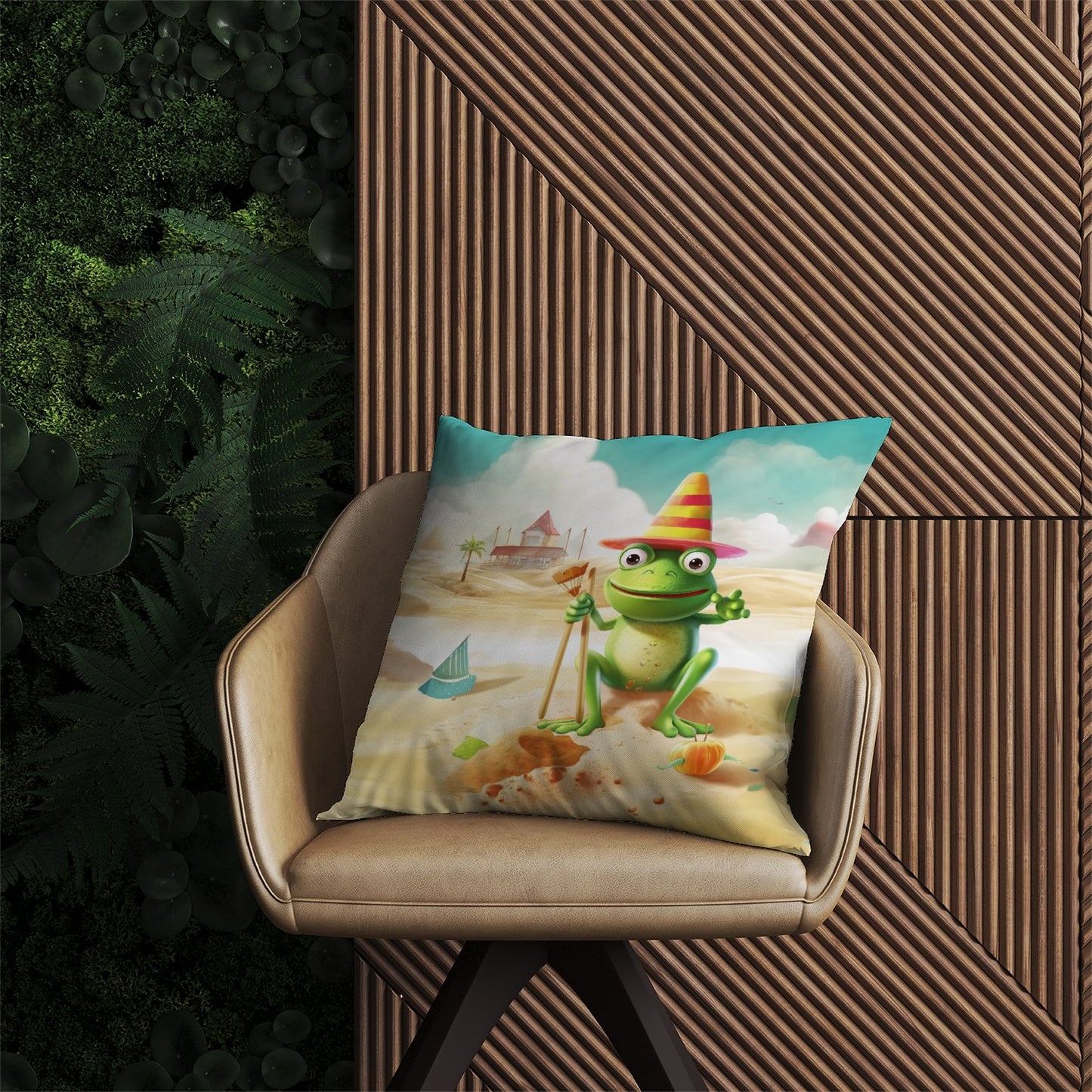 Happy Frog On A Beach Holiday Outdoor Cushion