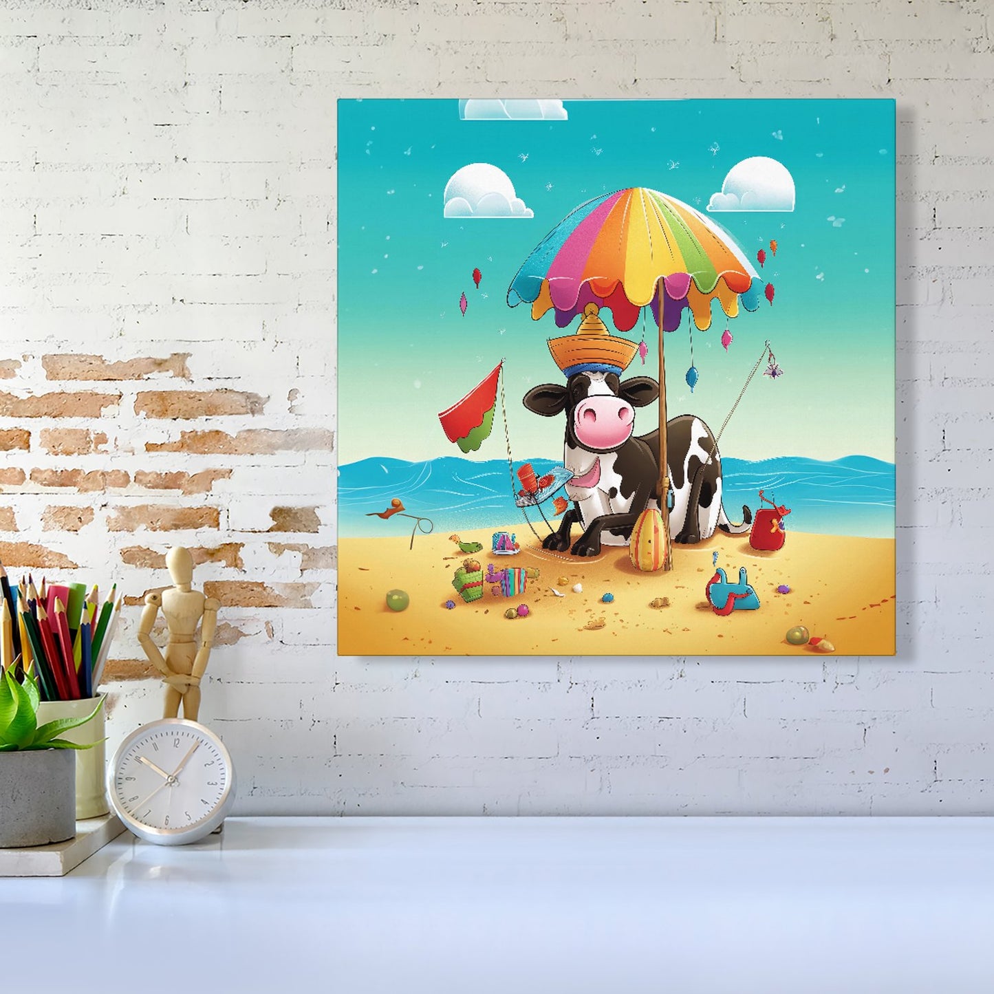 Cow On A Beach Holiday Canvas