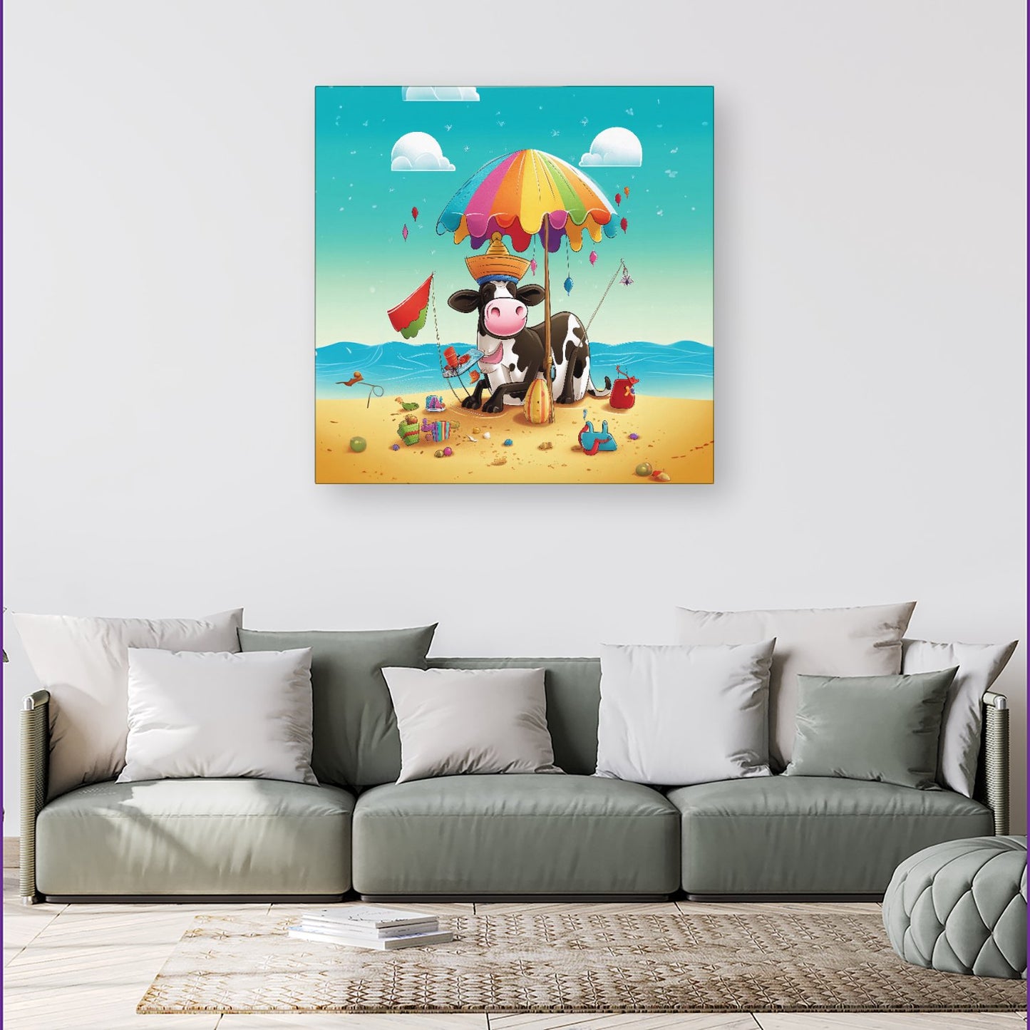 Cow On A Beach Holiday Canvas