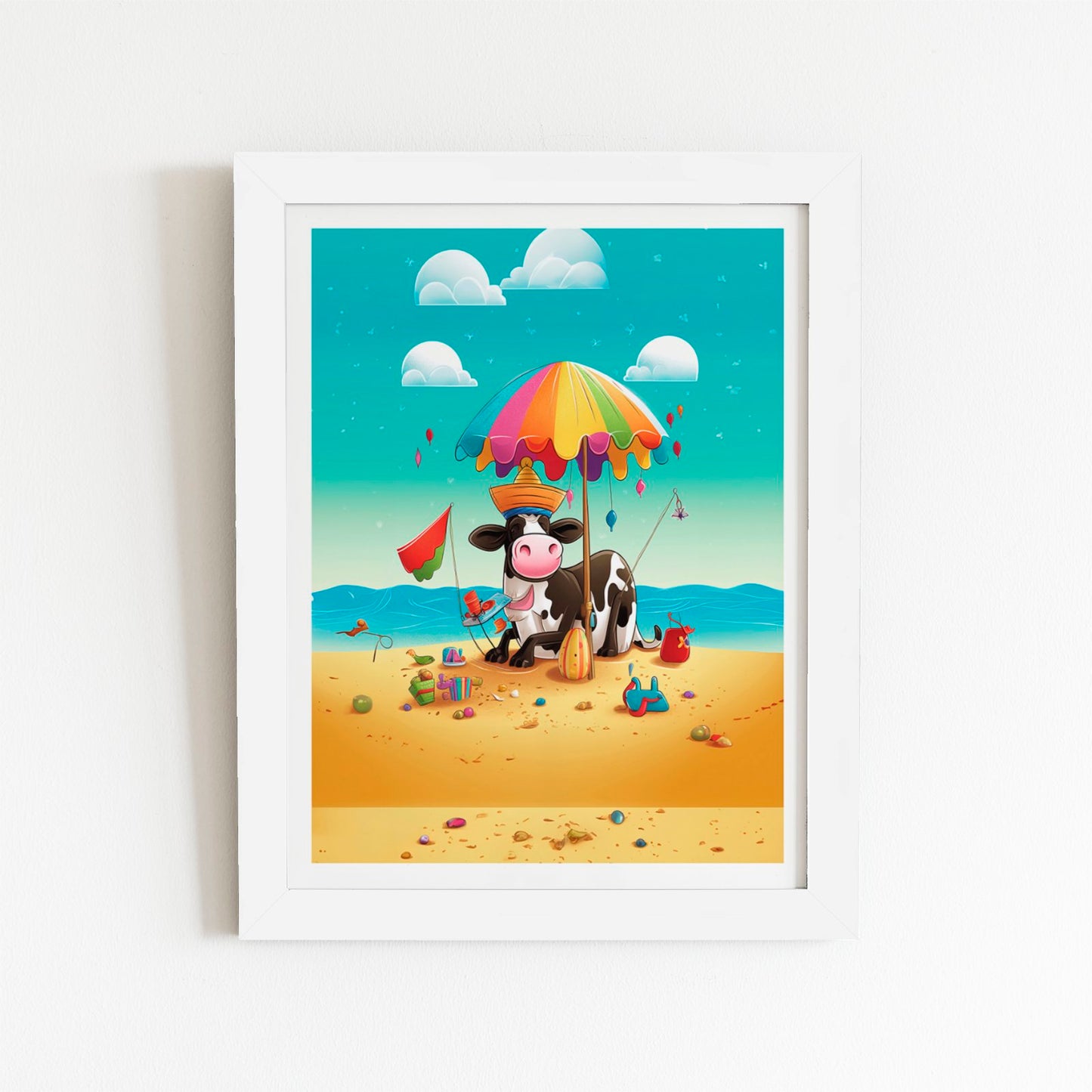 Cow On A Beach Holiday Art Prints