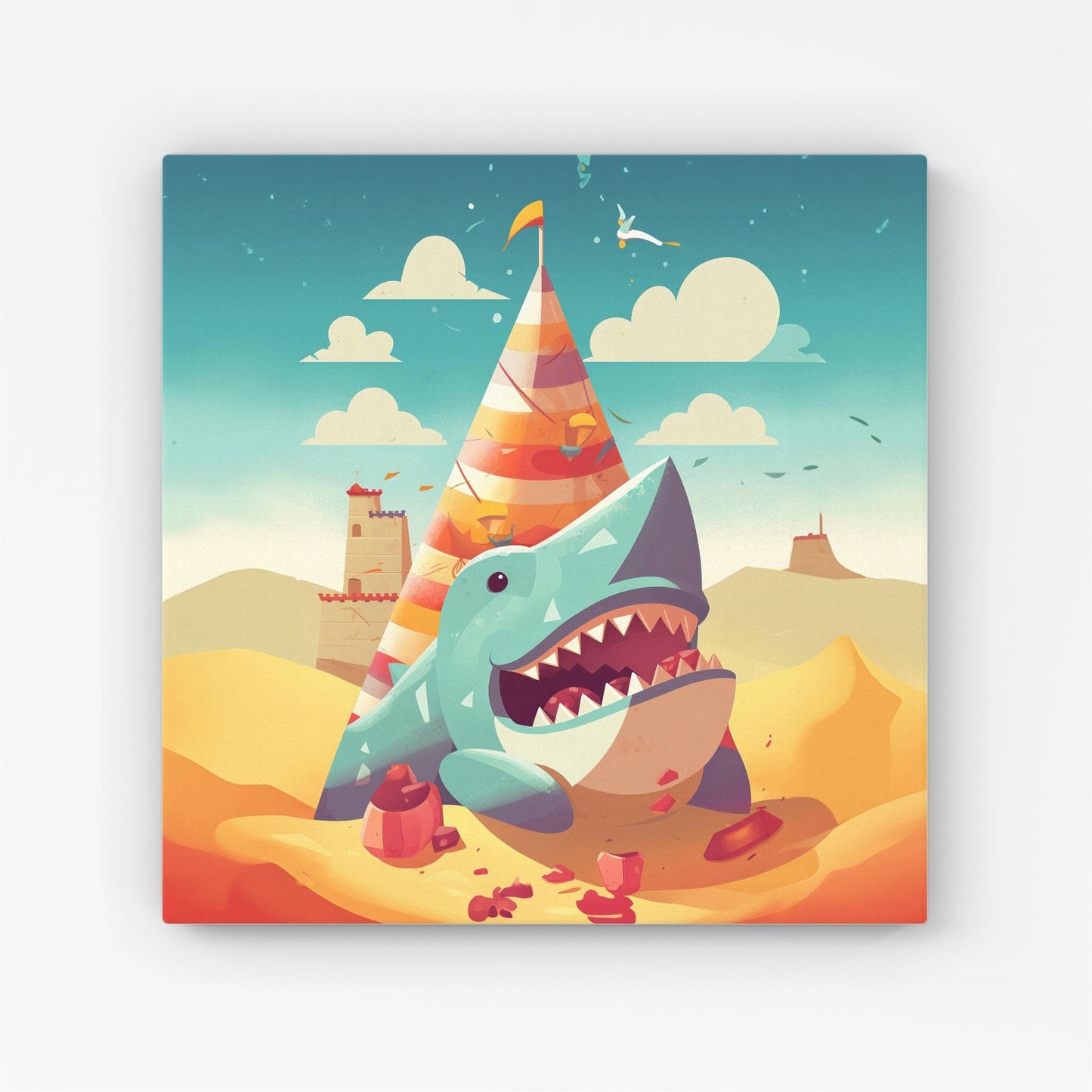 Shark On A Beach Holiday Canvas
