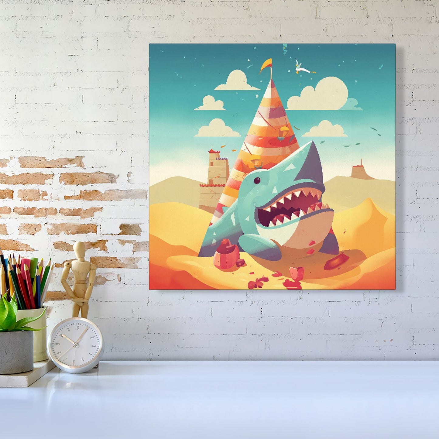 Shark On A Beach Holiday Canvas