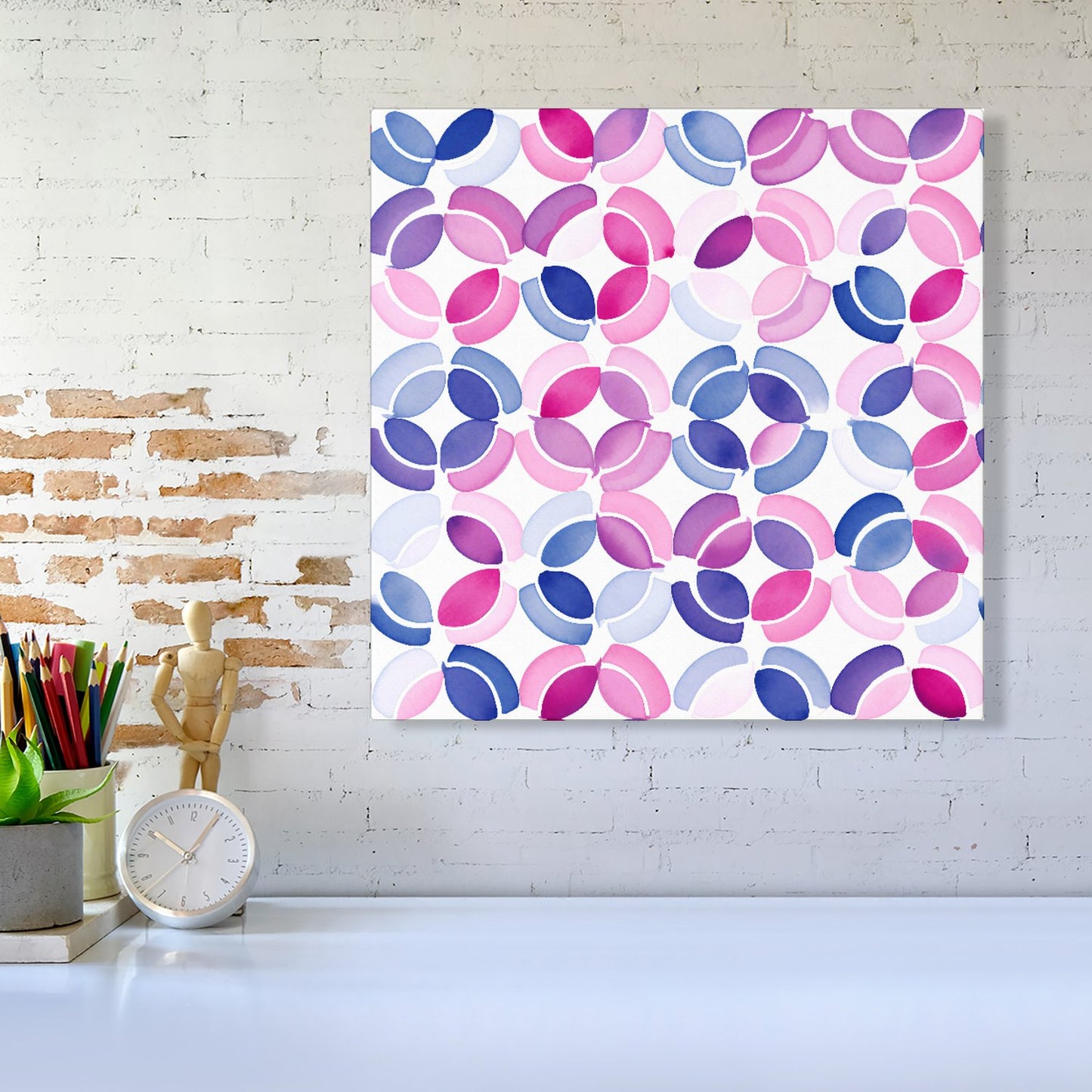 Interlocking Pink Blue Shape Canvas