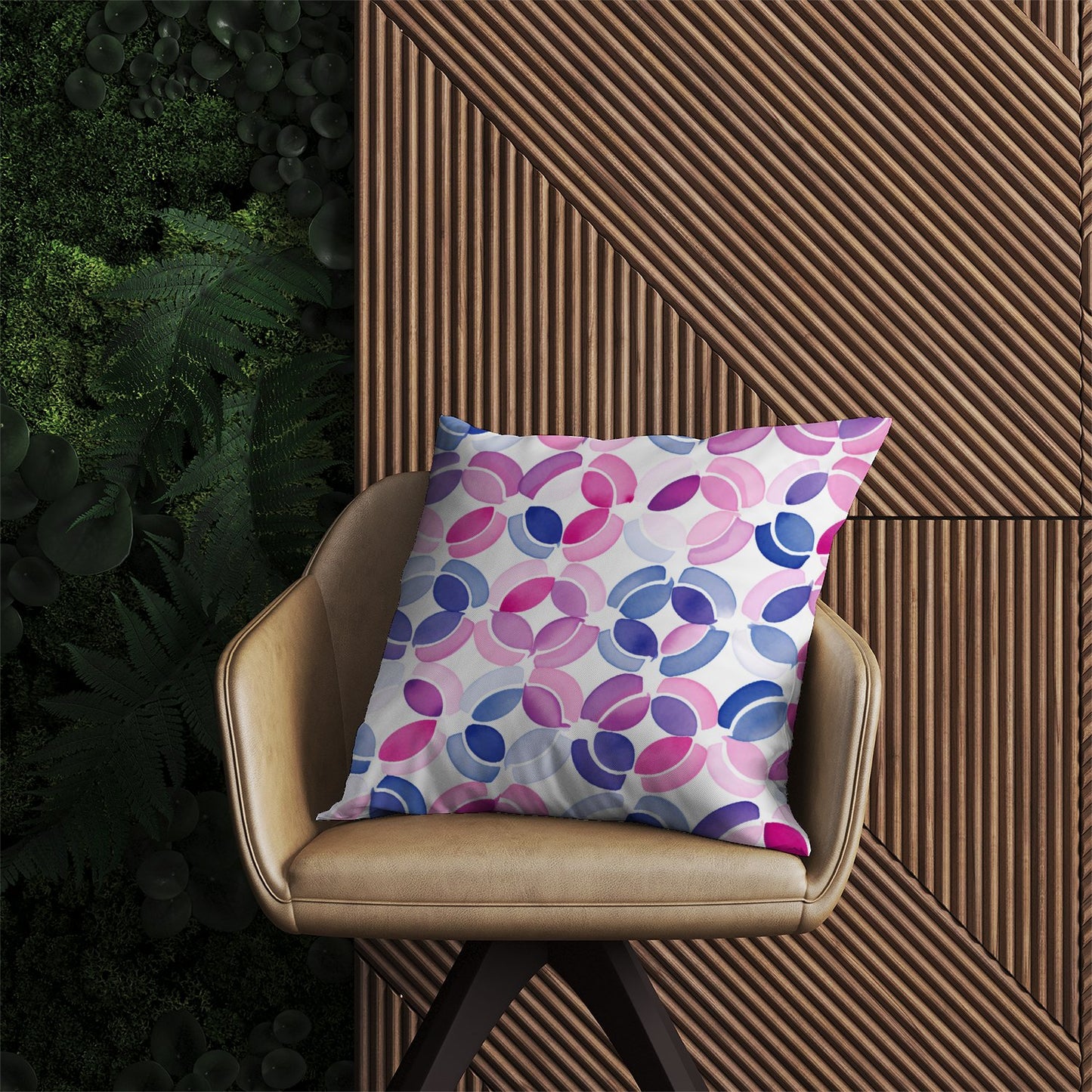 Interlocking Pink Blue Shape Outdoor Cushion
