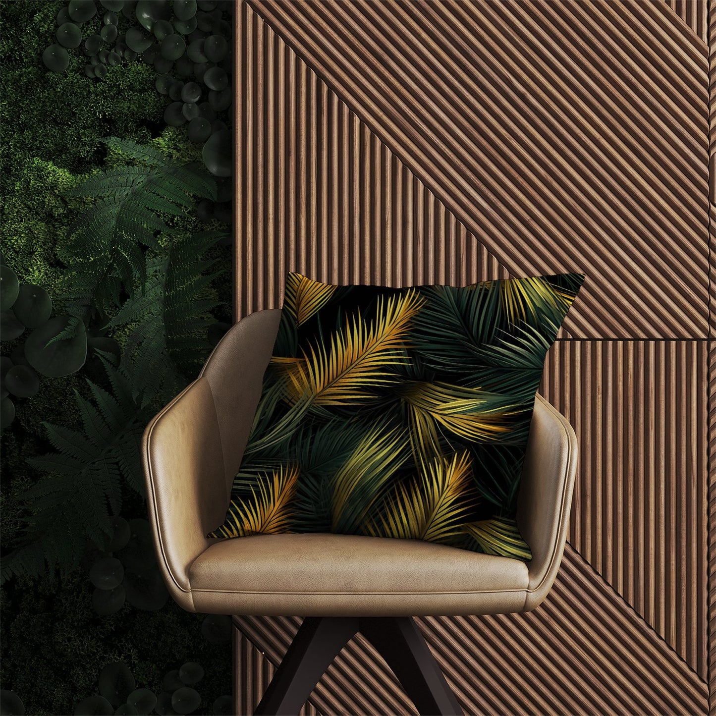 Golden Palm Leaves Outdoor Cushion