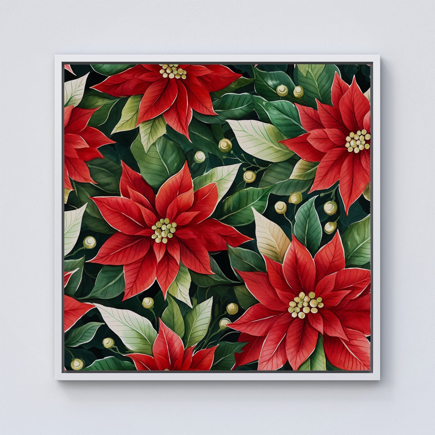 Poinsetta Watercolour Framed Canvas