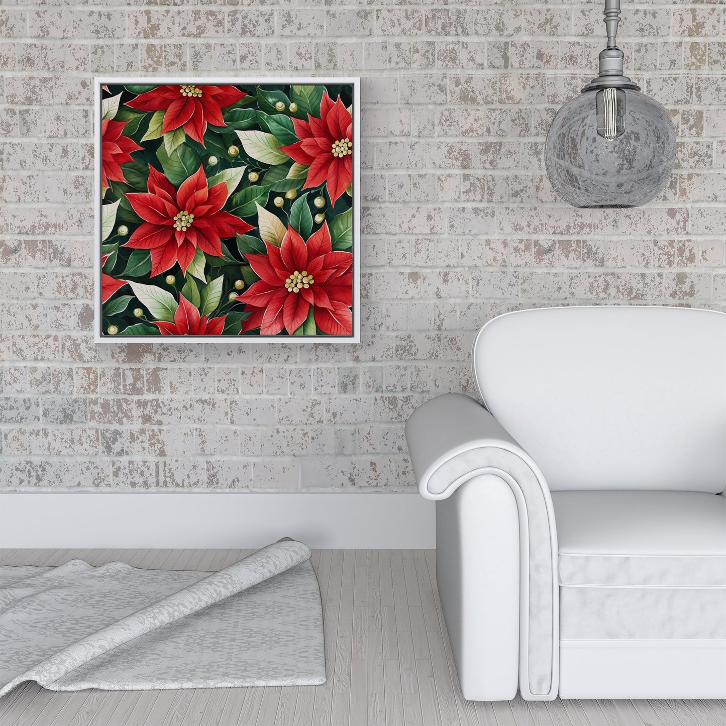 Poinsetta Watercolour Framed Canvas