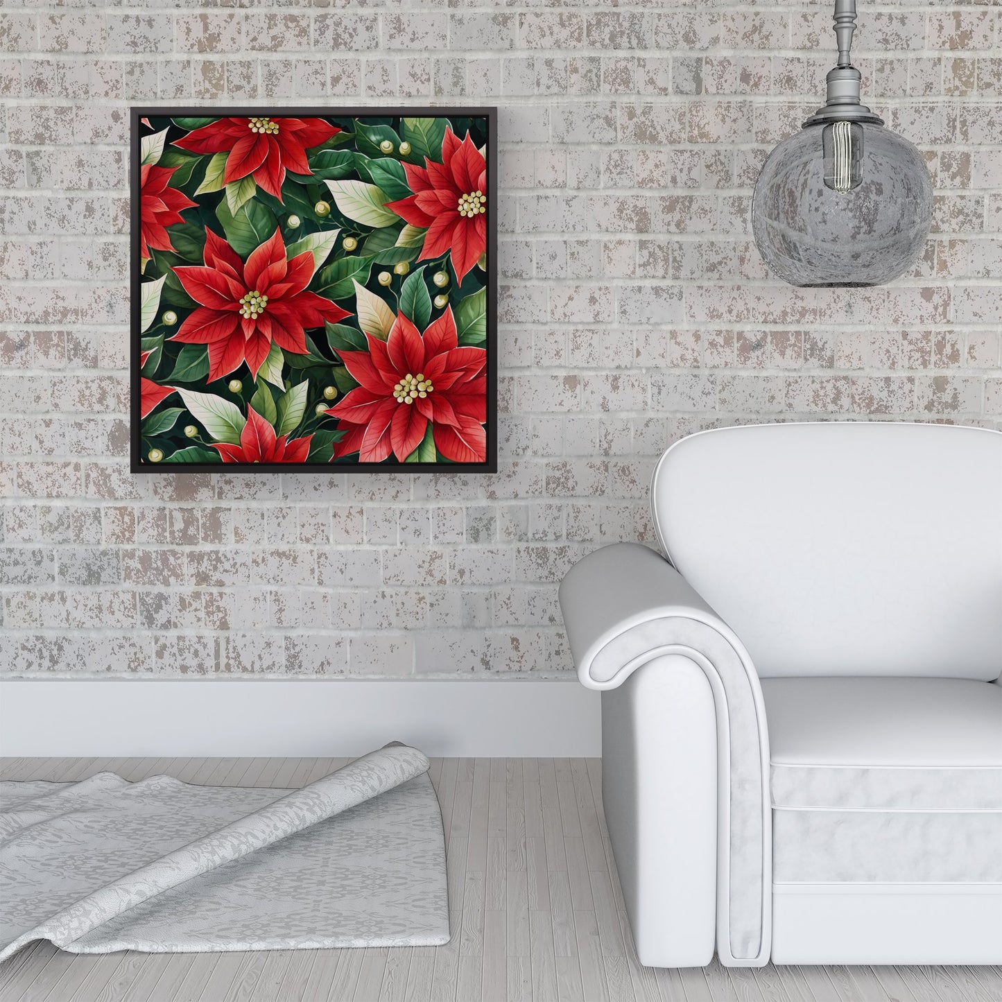 Poinsetta Watercolour Framed Canvas