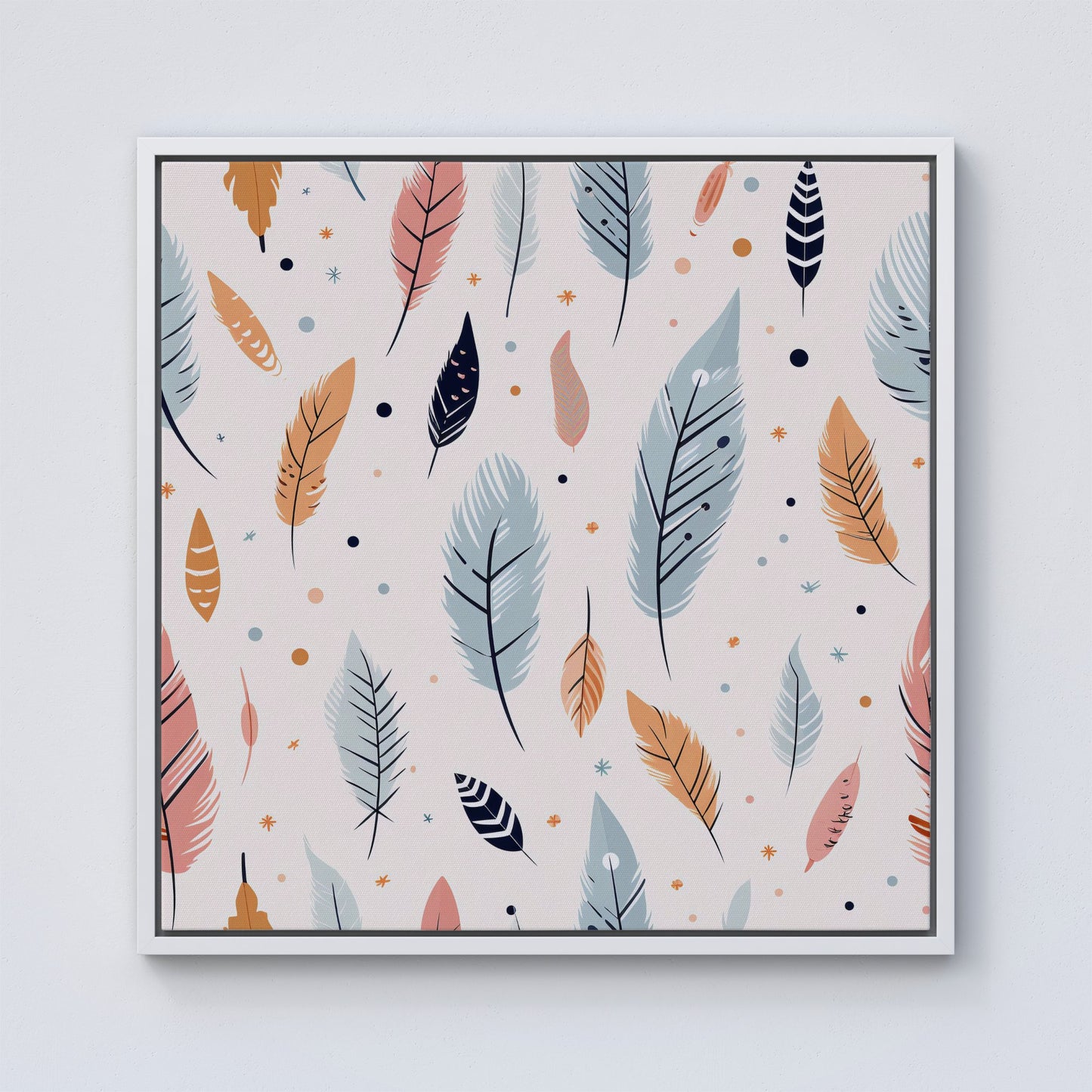 Pastel Feather Pattern Framed Canvas