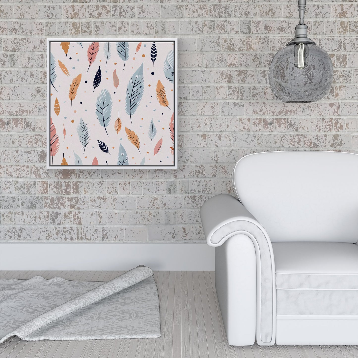 Pastel Feather Pattern Framed Canvas