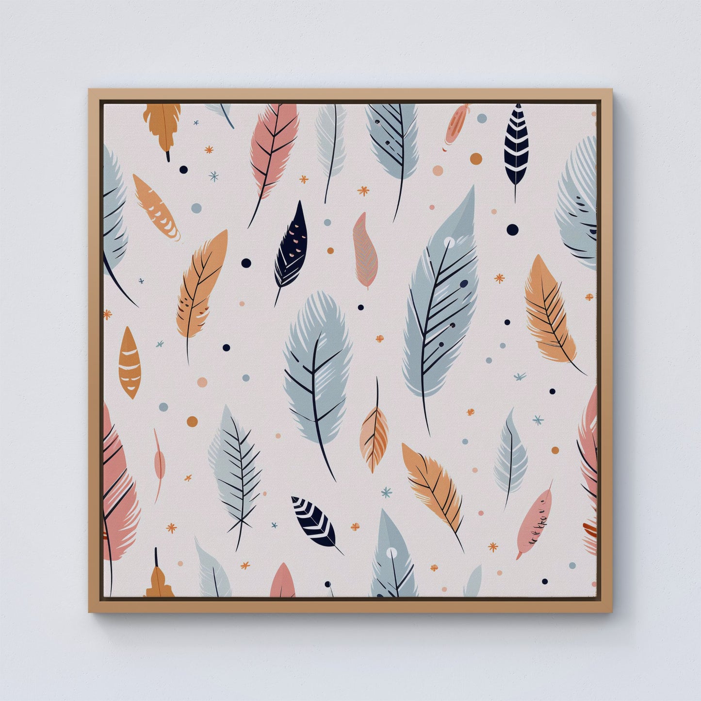 Pastel Feather Pattern Framed Canvas