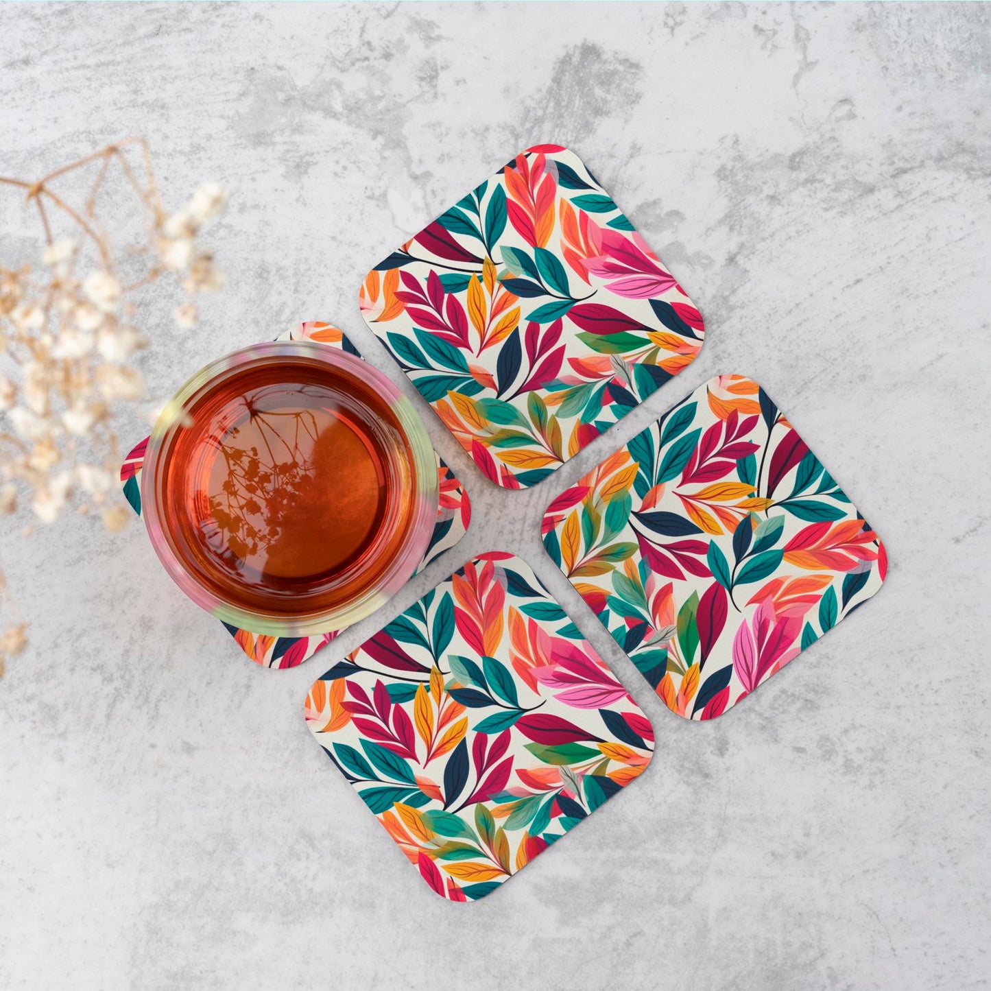 Bright Leaves Pattern Coasters