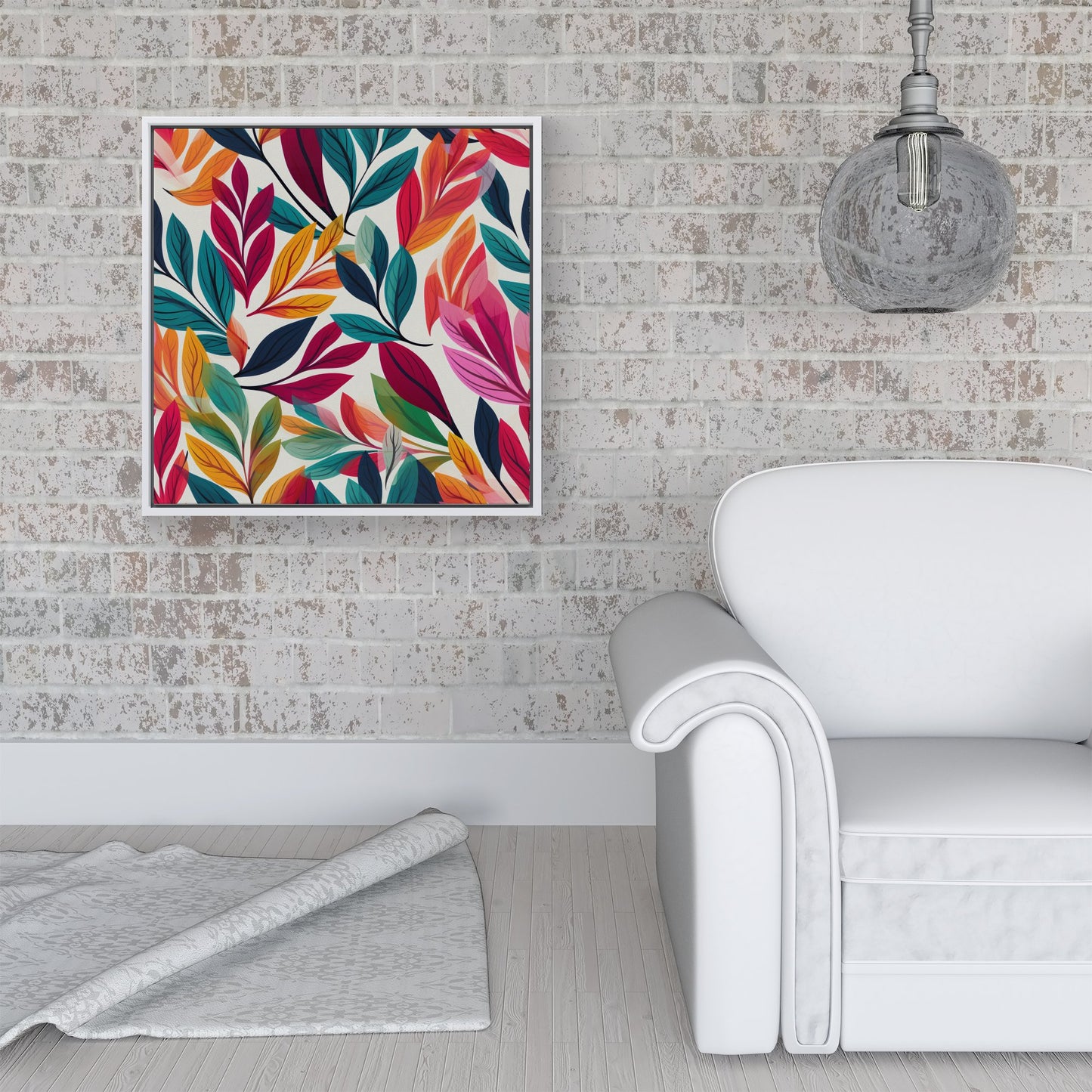 Bright Leaves Pattern Framed Canvas