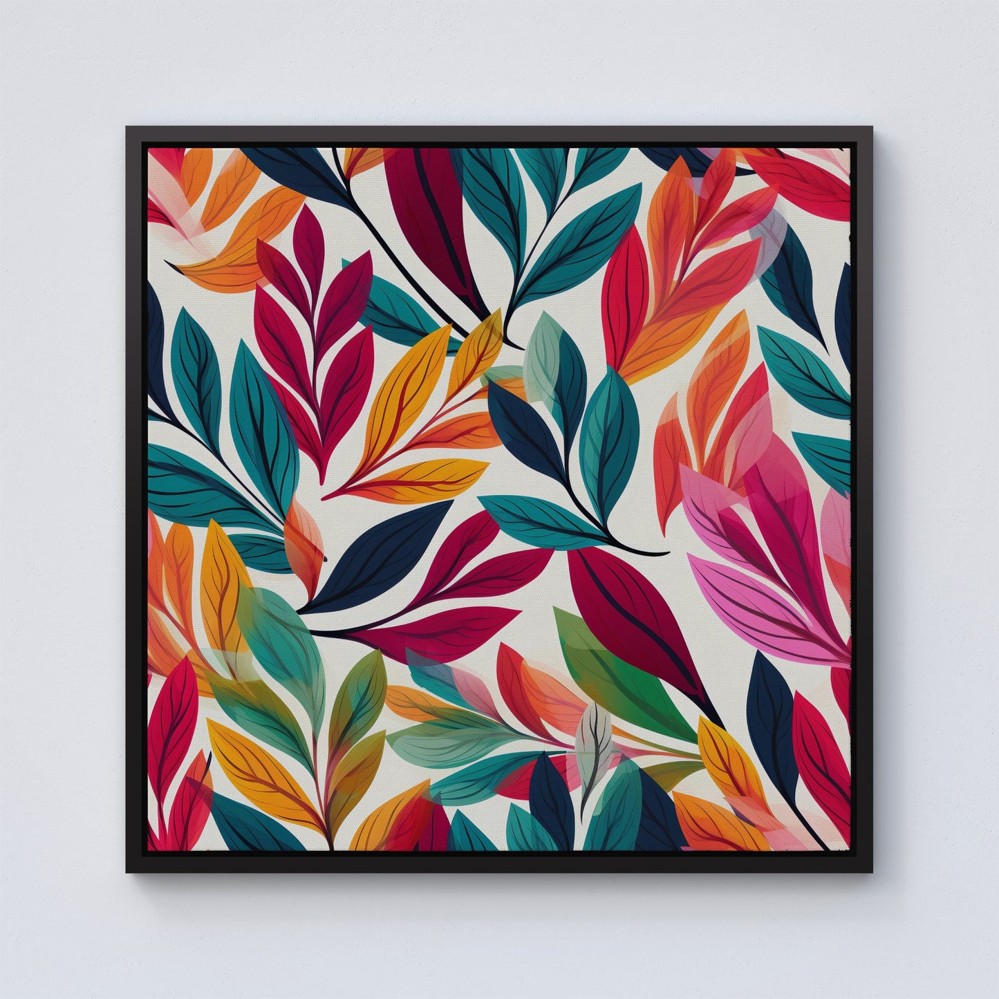Bright Leaves Pattern Framed Canvas