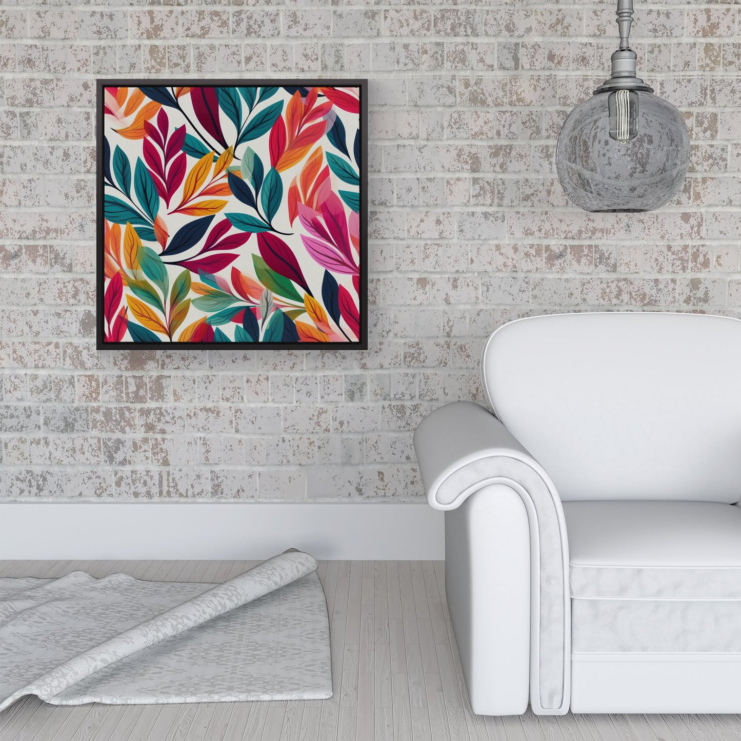 Bright Leaves Pattern Framed Canvas