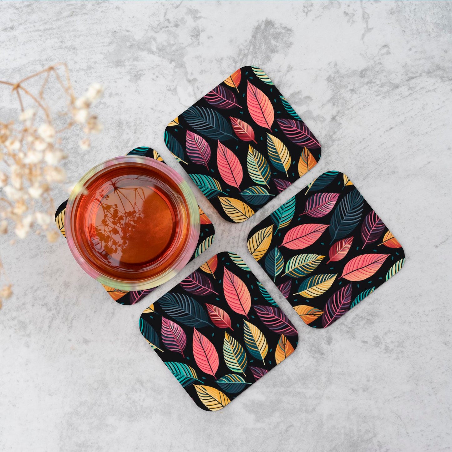 Colourful Leaves Pattern Coasters
