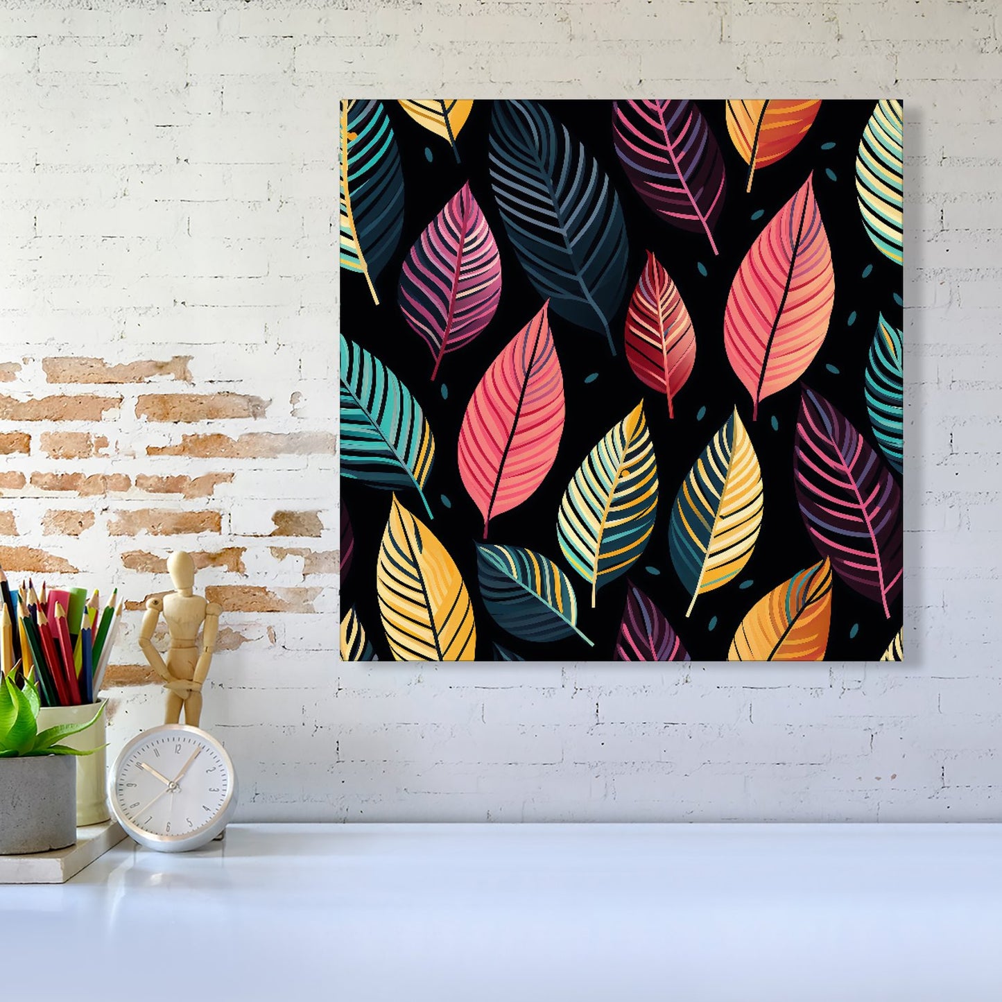 Colourful Leaves Pattern Canvas
