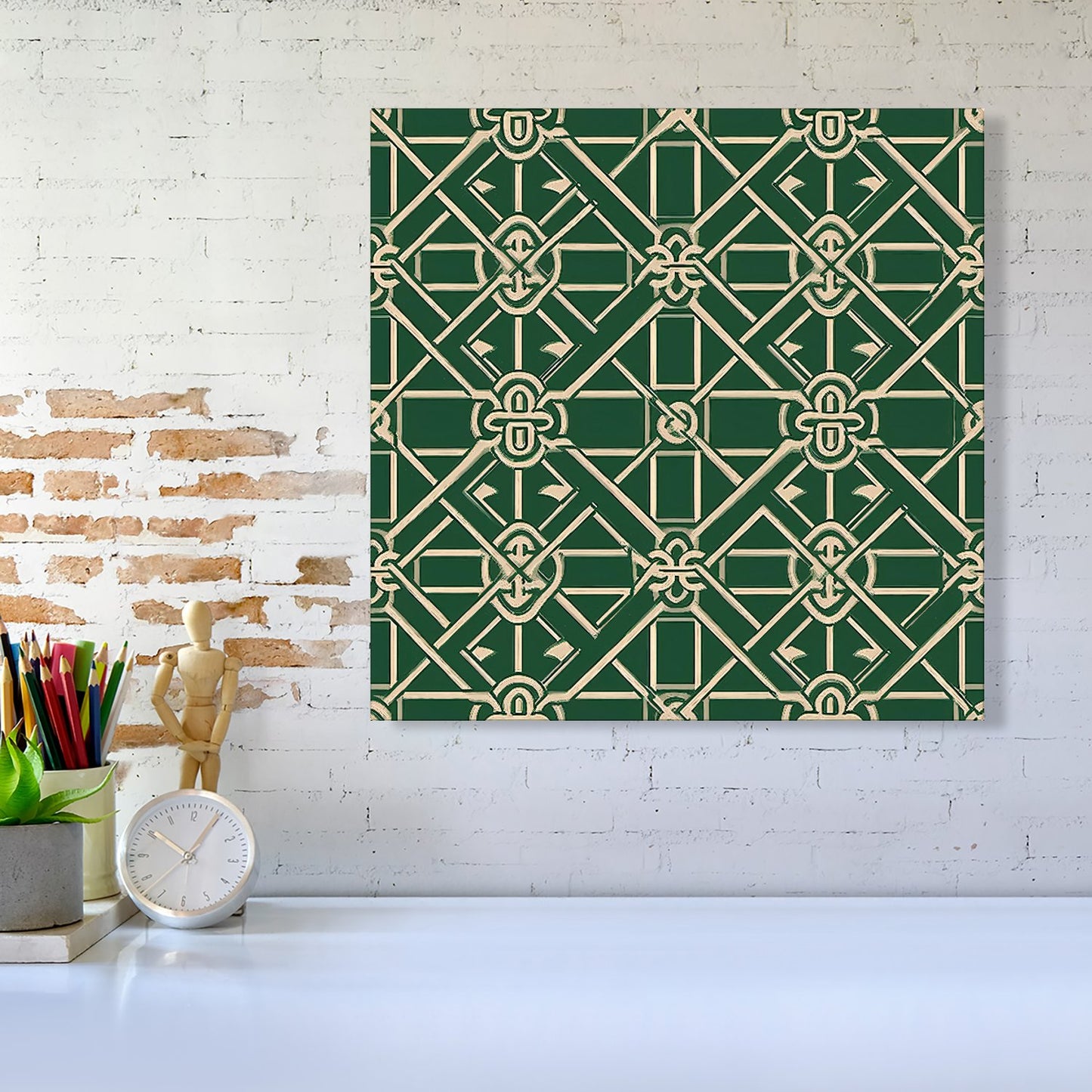 Green Lattice Design Canvas