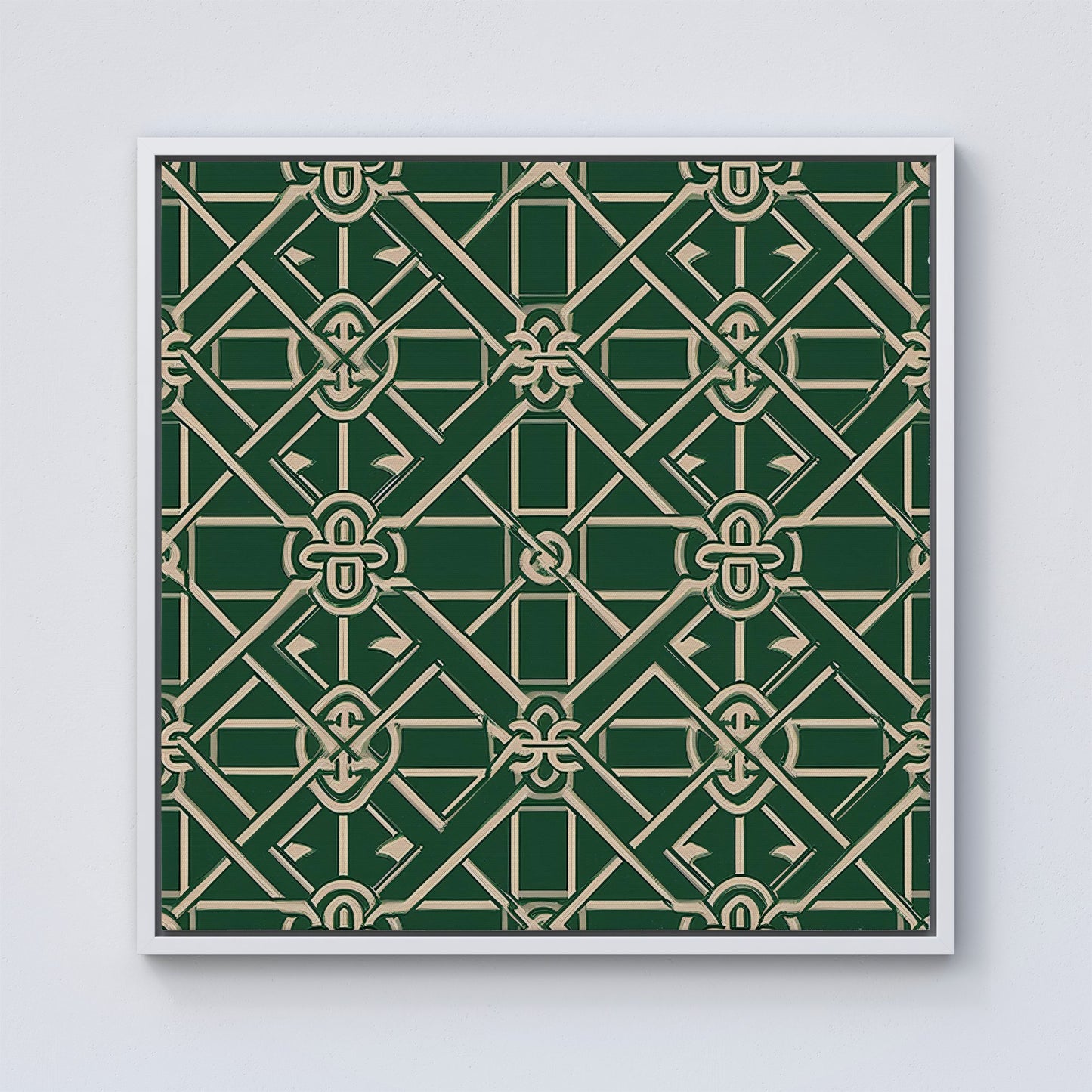 Green Lattice Design Framed Canvas