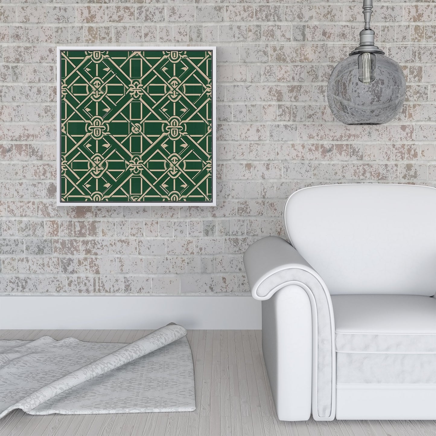 Green Lattice Design Framed Canvas