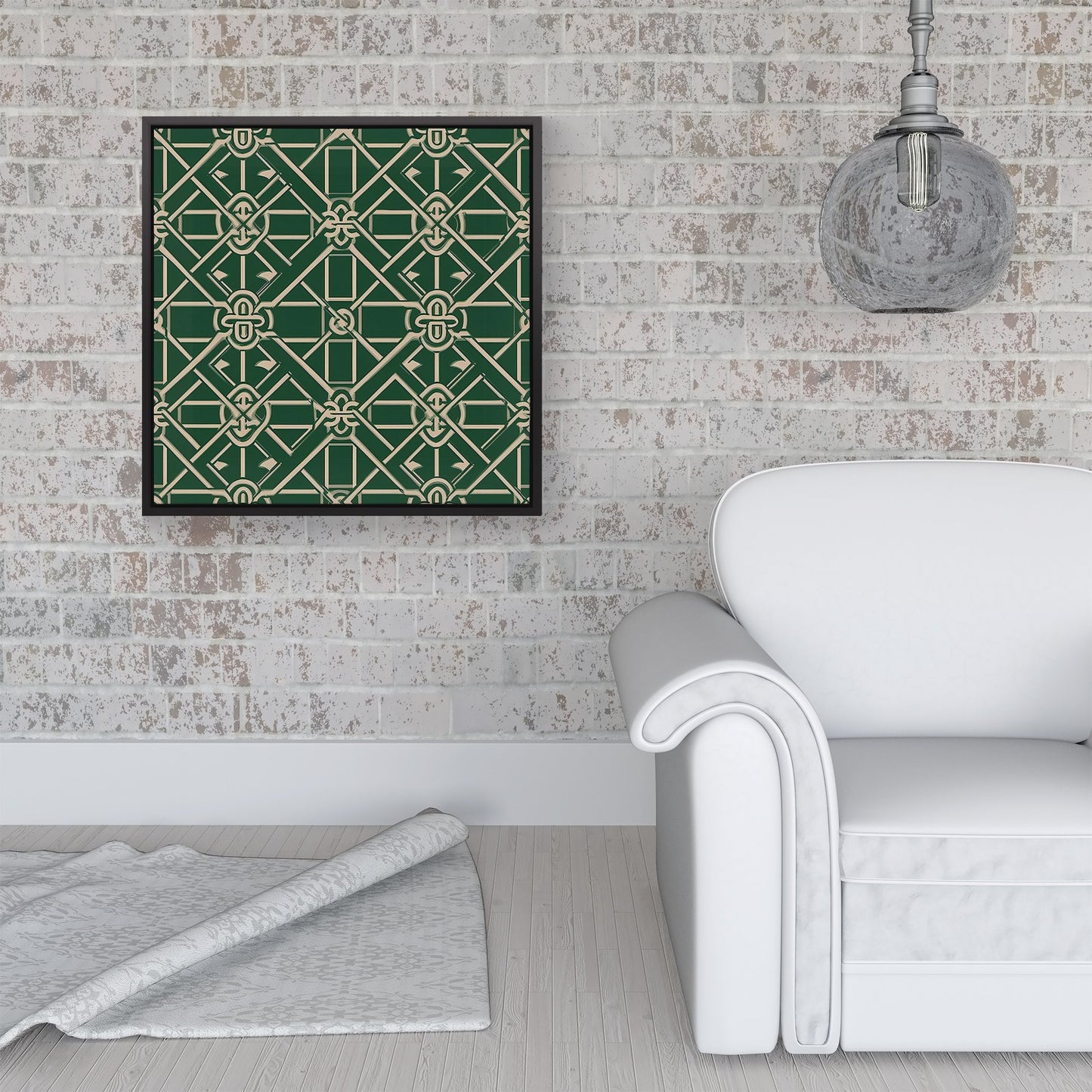 Green Lattice Design Framed Canvas