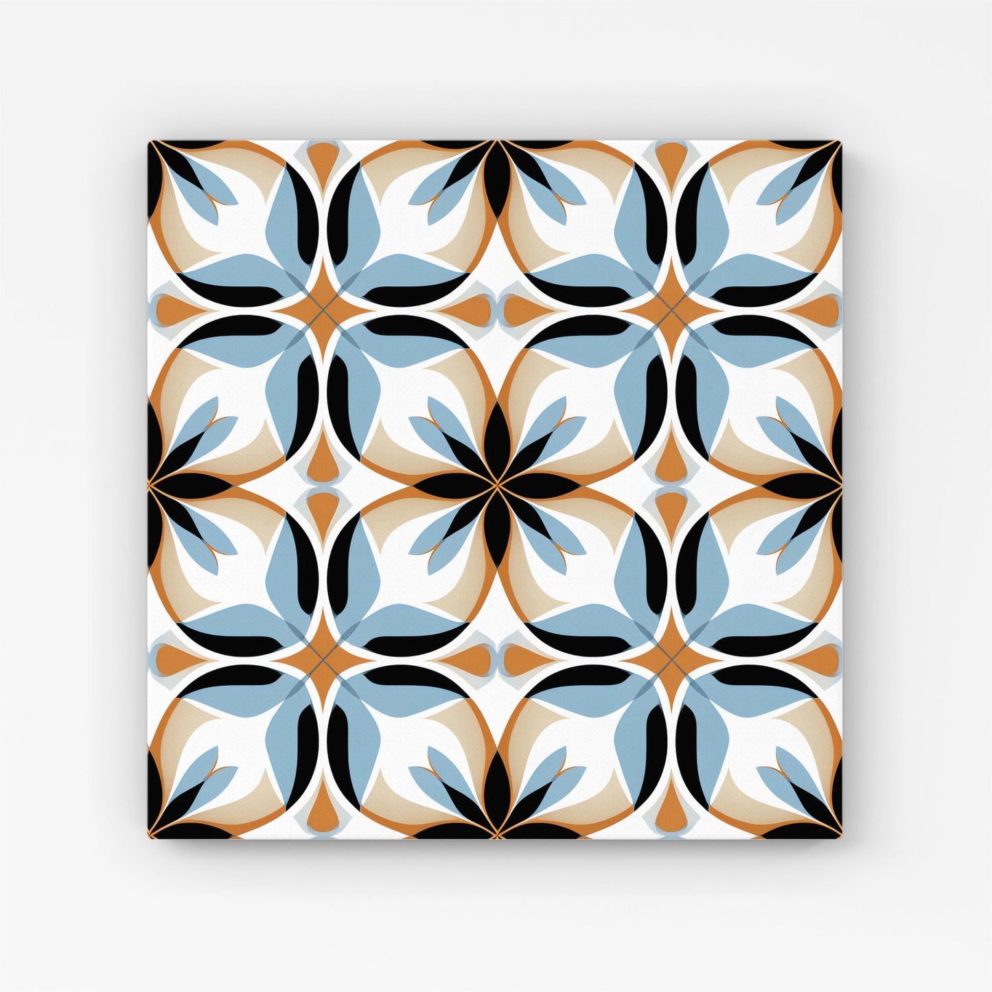 White Brown and Blue Geometric Pattern Canvas