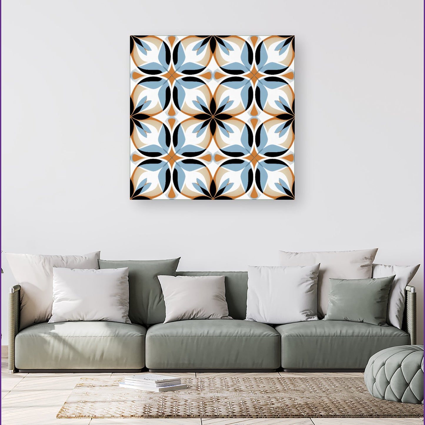 White Brown and Blue Geometric Pattern Canvas