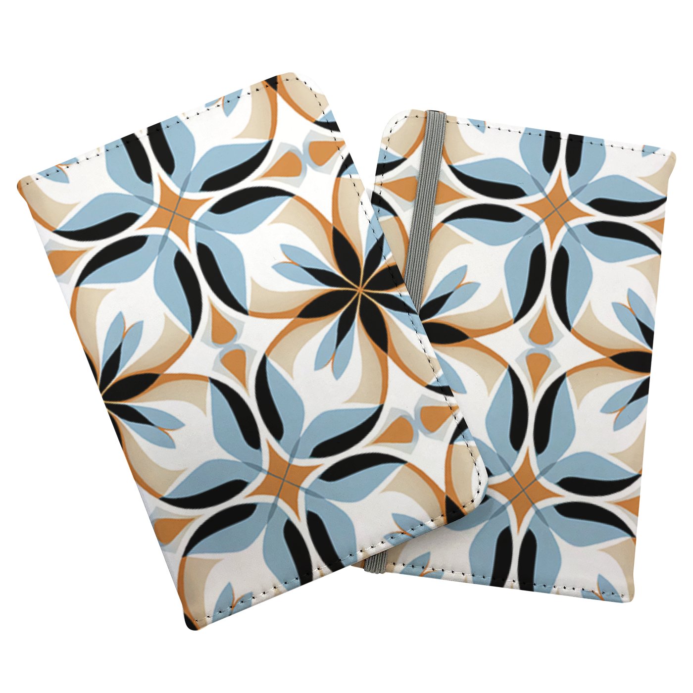 White Brown and Blue Geometric Pattern Passport Cover
