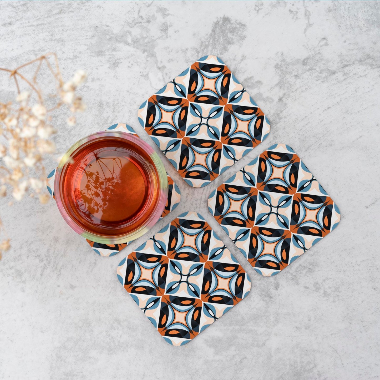 Brown And Blue Geometric Pattern Coasters
