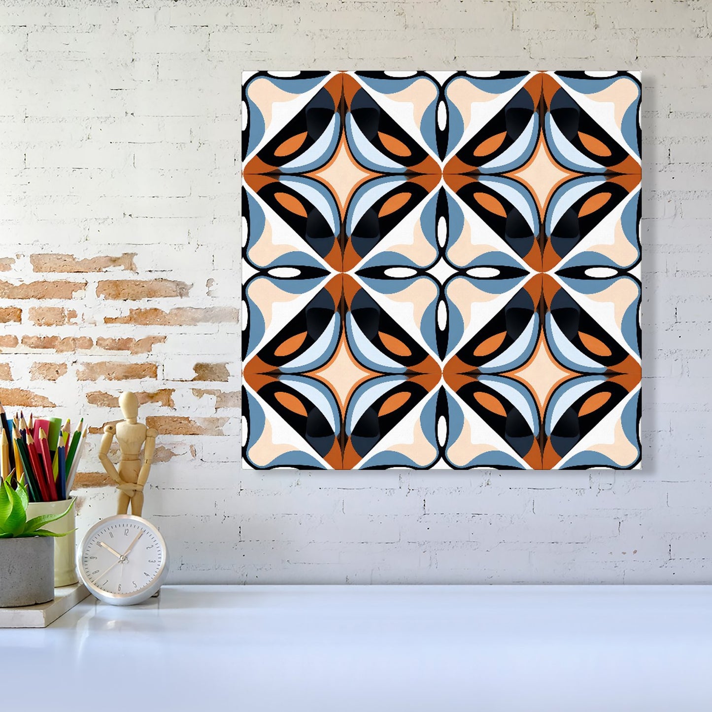 Brown And Blue Geometric Pattern Canvas