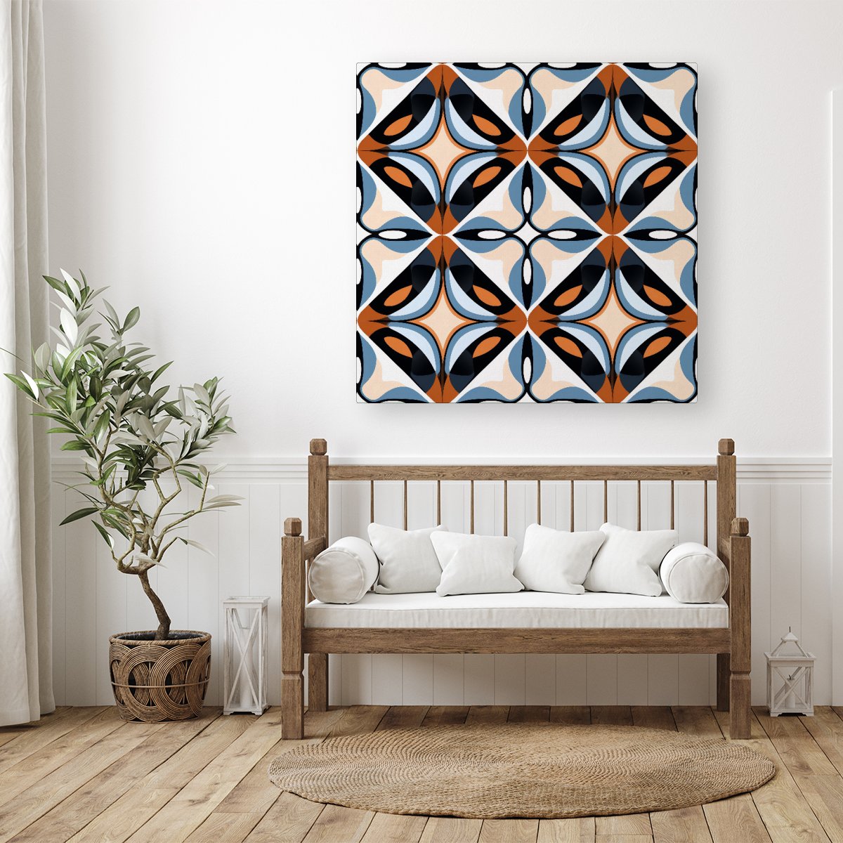 Brown And Blue Geometric Pattern Canvas