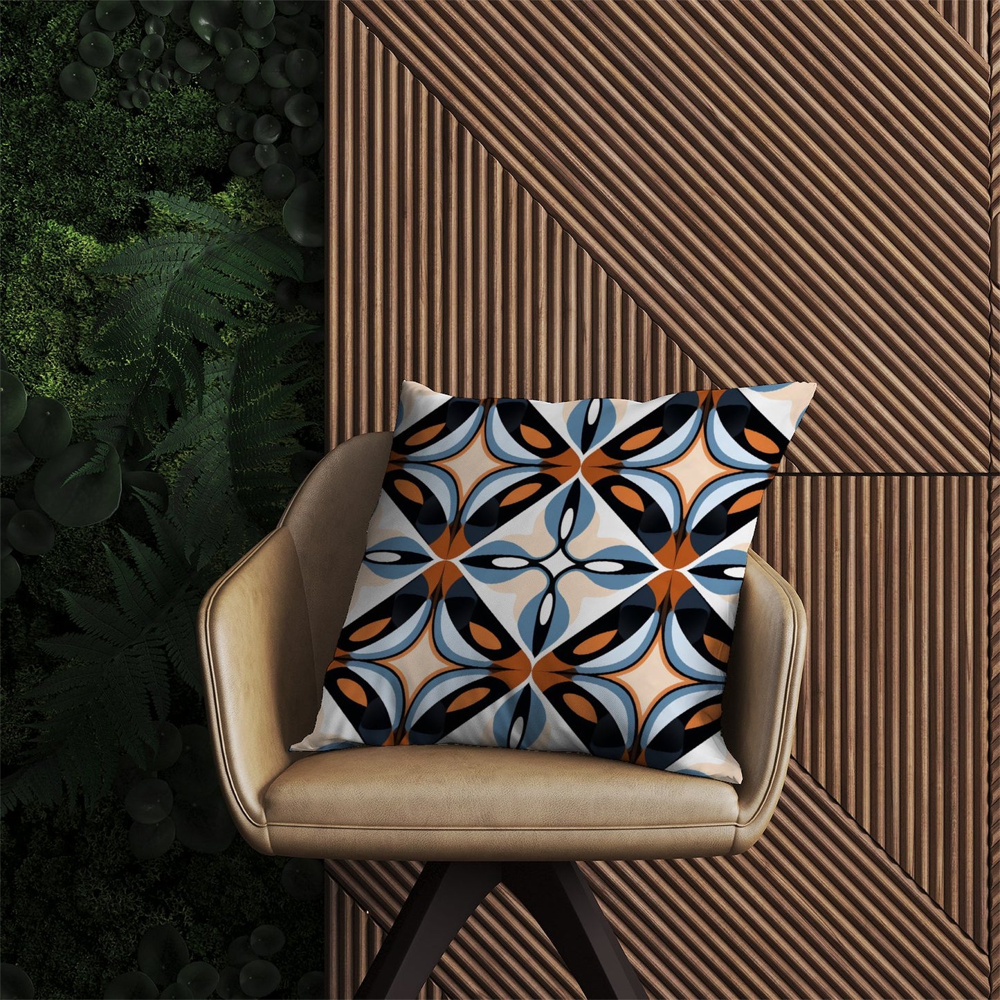 Brown And Blue Geometric Pattern Outdoor Cushion