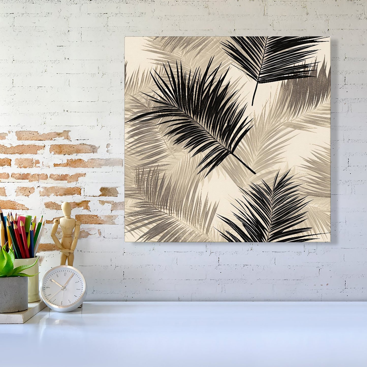 Black And White Tropical Palm Leaves Canvas