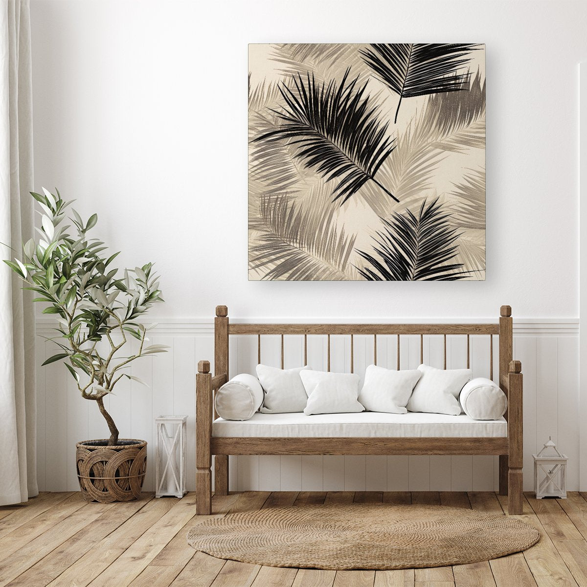 Black And White Tropical Palm Leaves Canvas