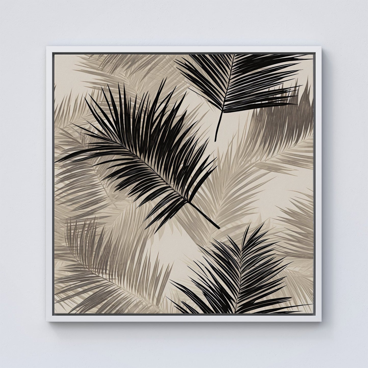 Black And White Tropical Palm Leaves Framed Canvas